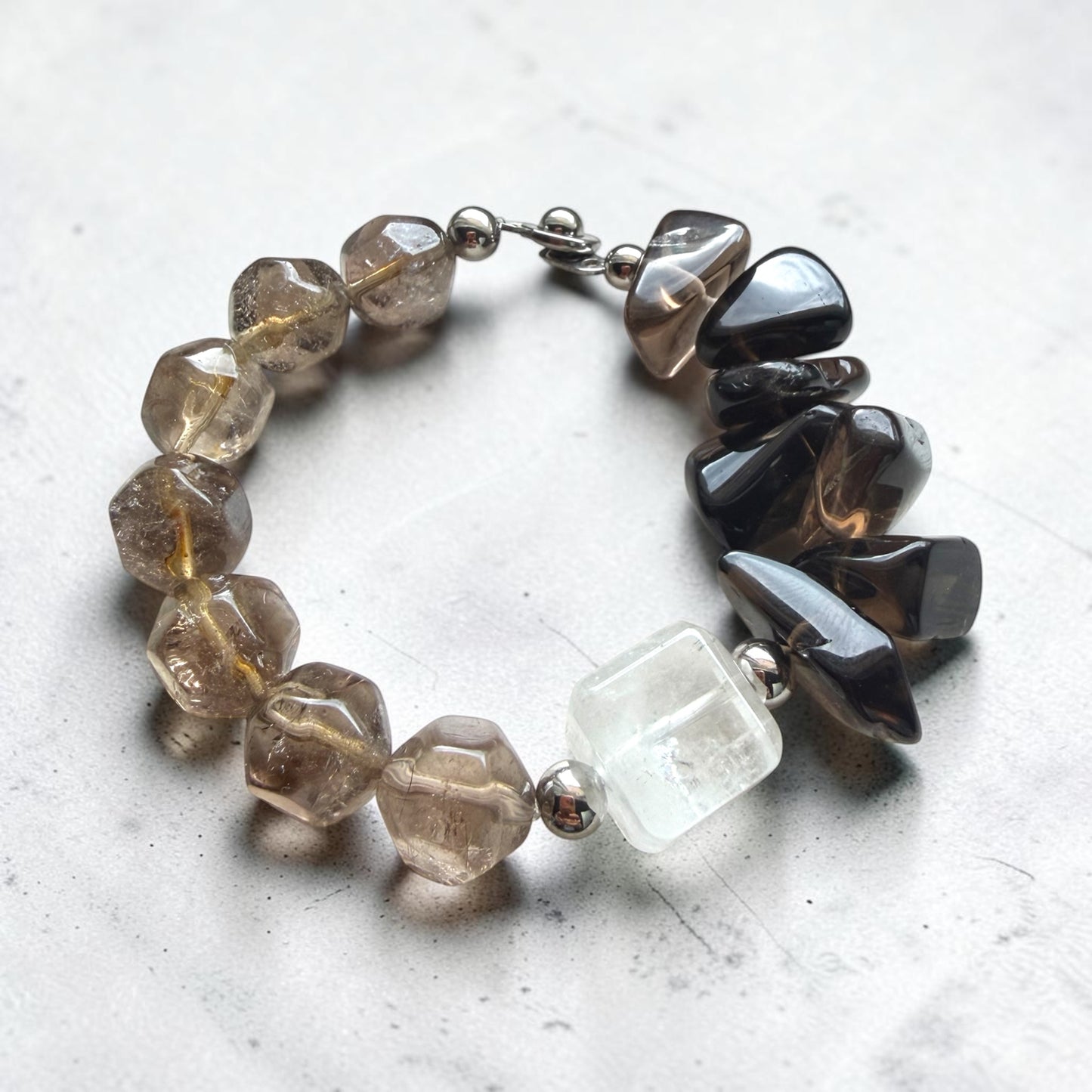 Smoky Quartz Faceted & Freeform with Clear Quartz Cube
