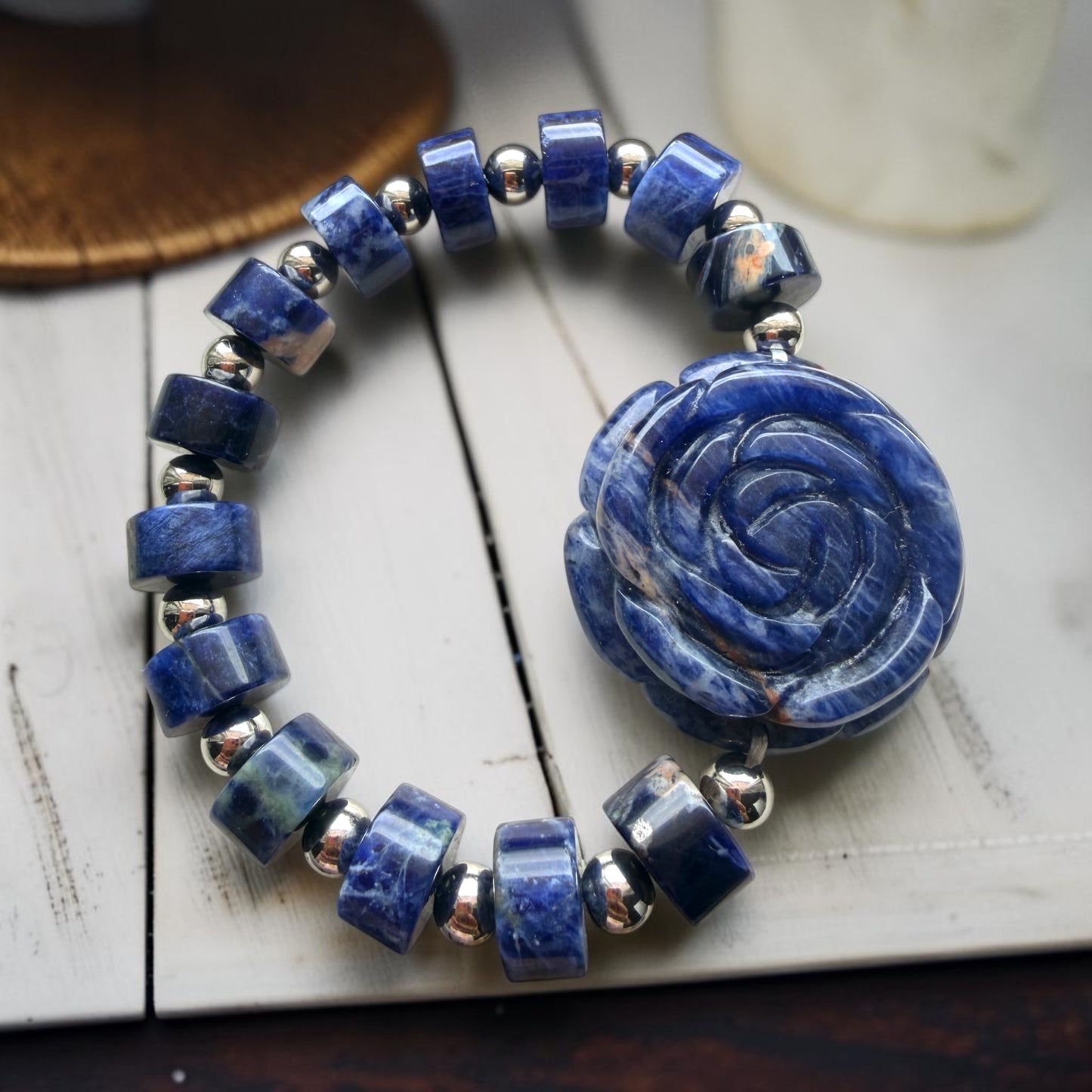 Sodalite Rose Carving Bracelet