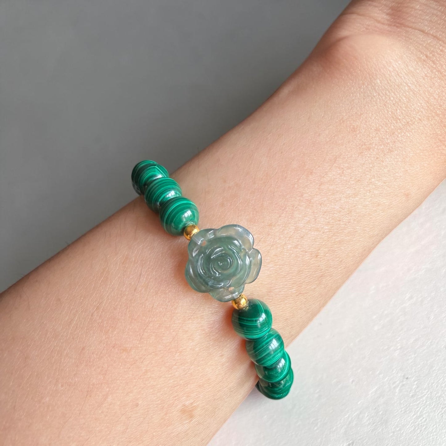 Malachite & Jadeite Rose Bracelet