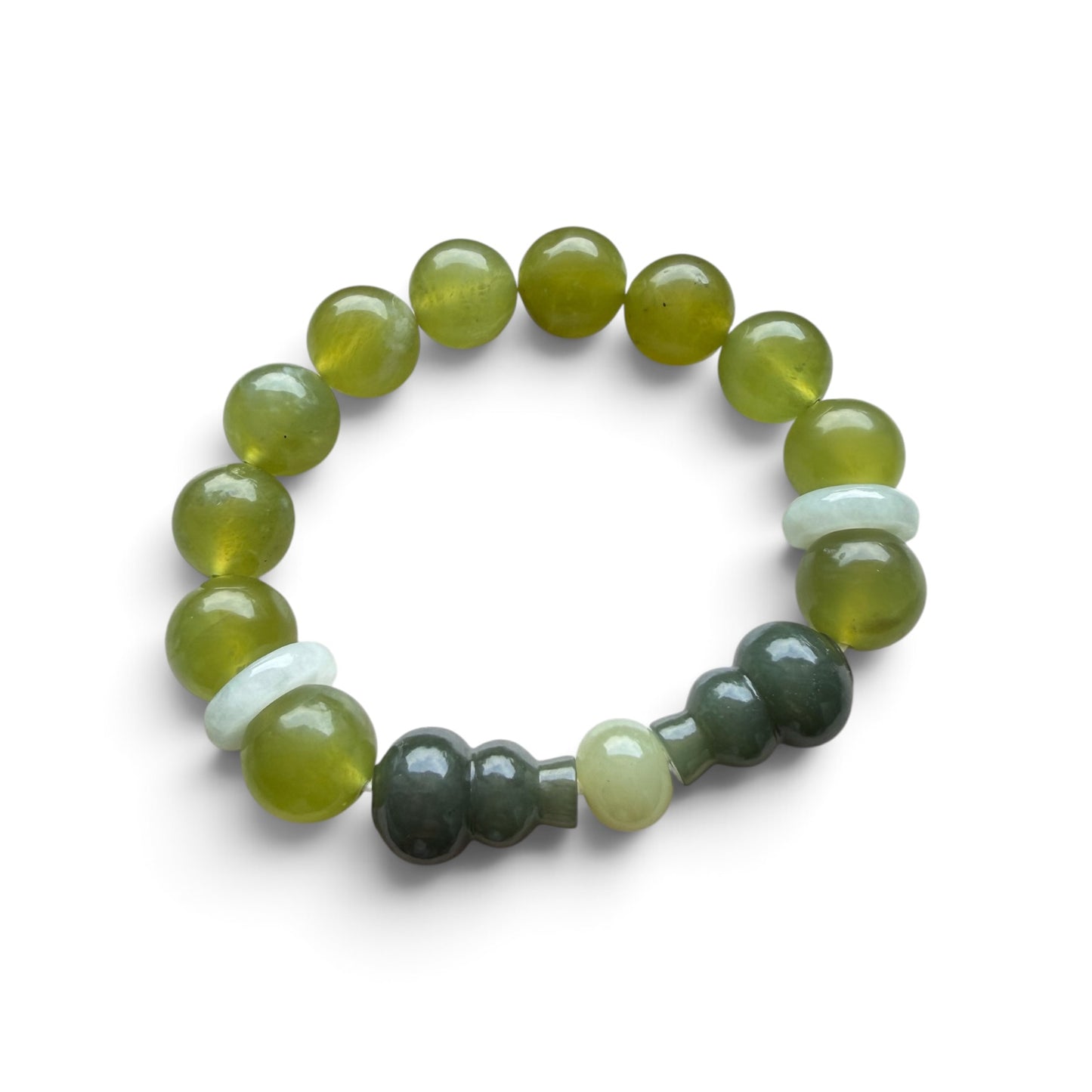 Xiu Yu Jade Hulu Bracelet with Jadeite Donut Spacers