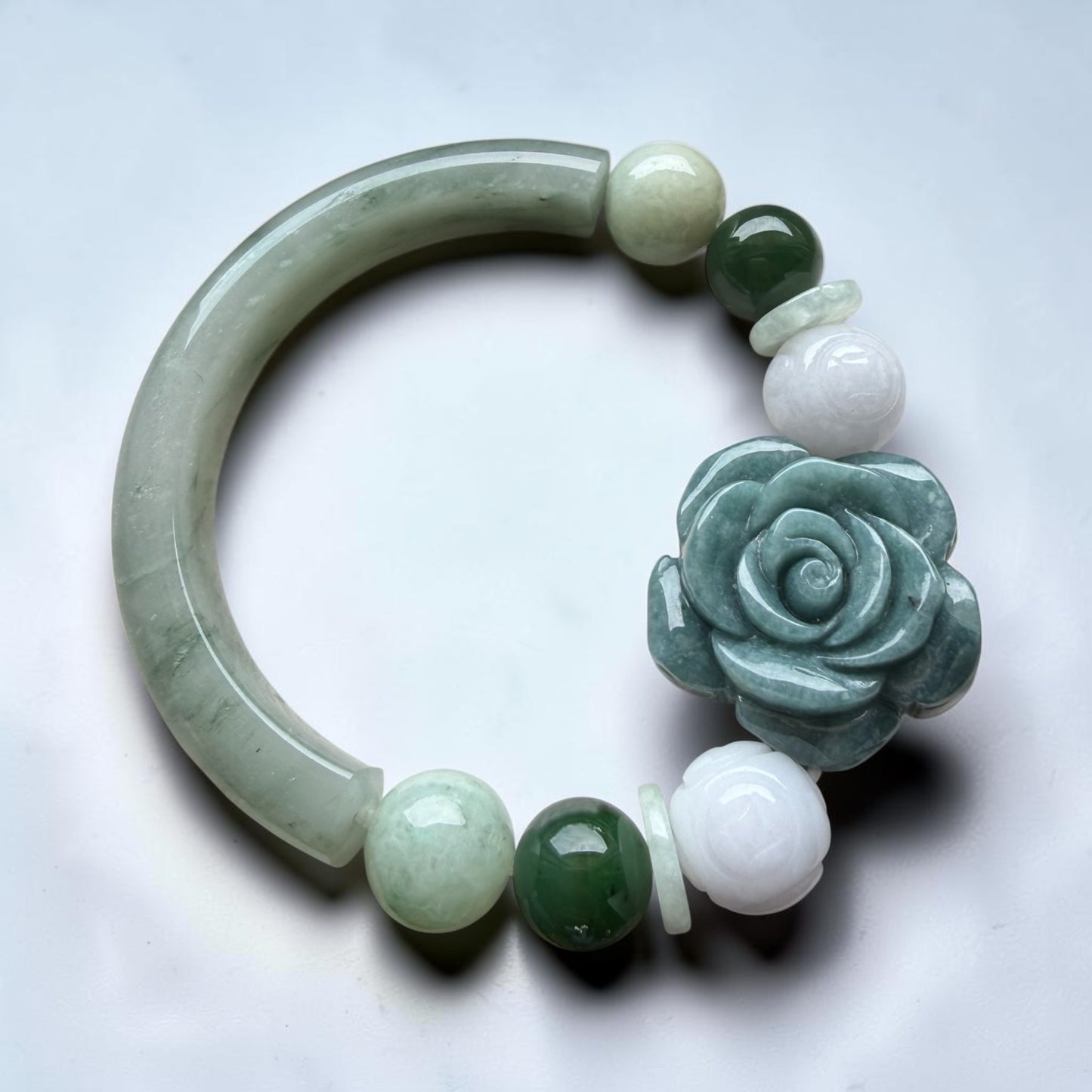 Jade Rose Half-Bangle Bracelet (Green & Lavender Jade)