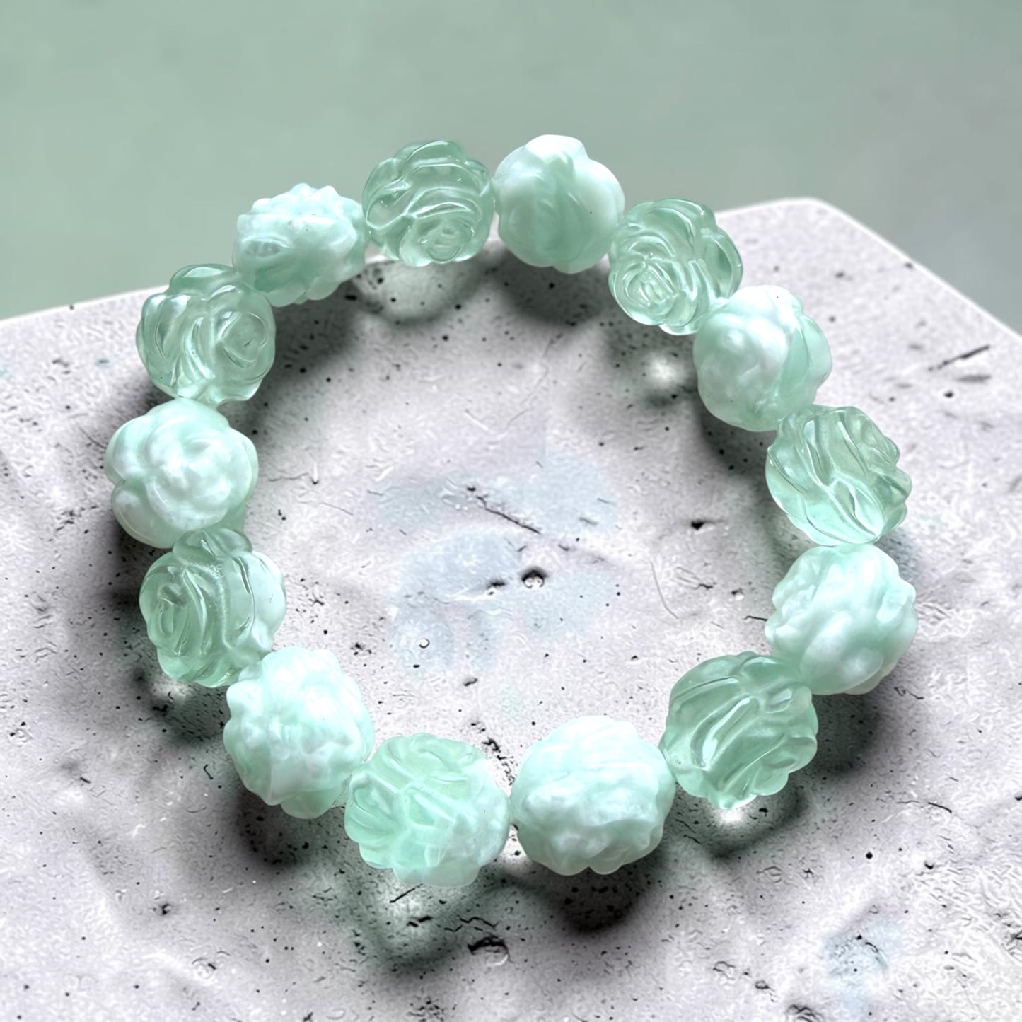 Green Chalcedony Rose Carved Bracelet