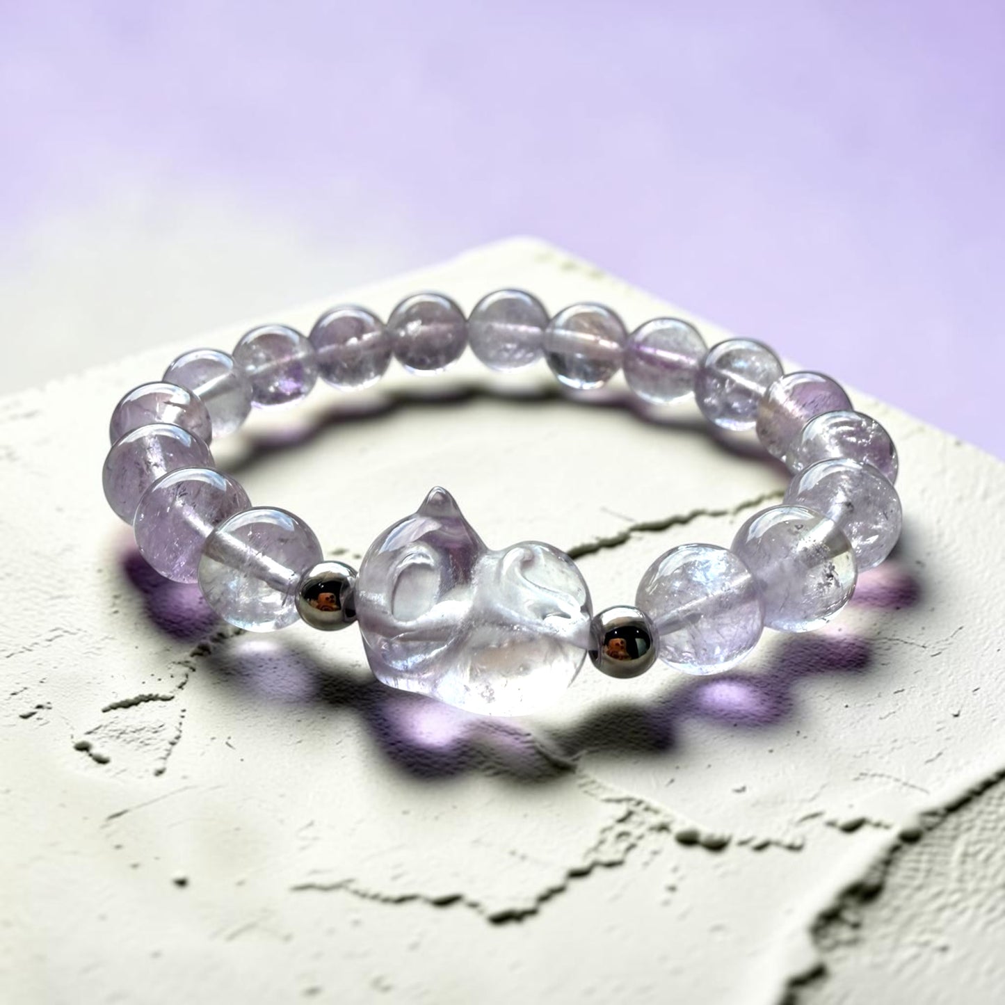 Lavender Amethyst Cat Charm Bracelet