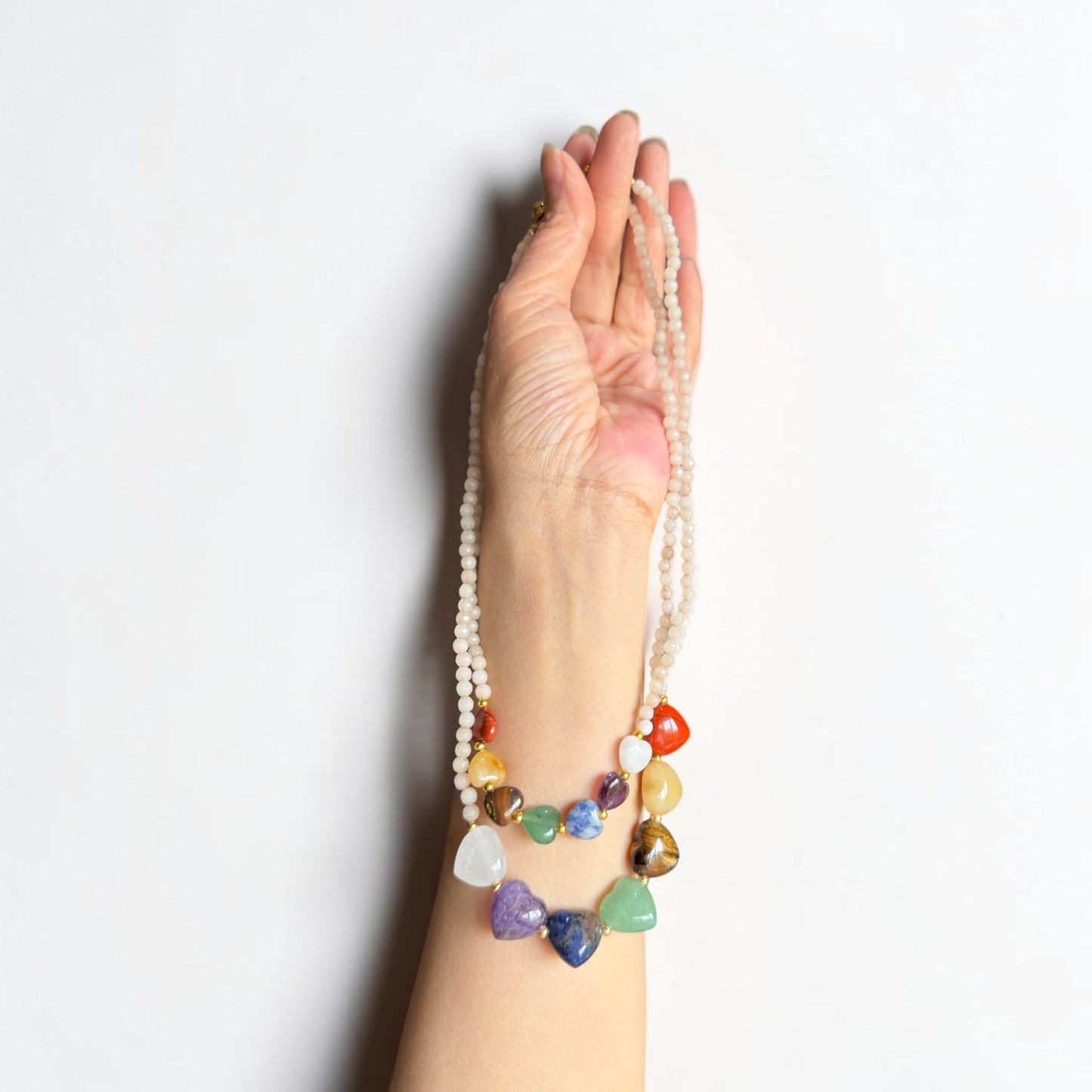 Seven Chakra in Faceted White Jade Necklace