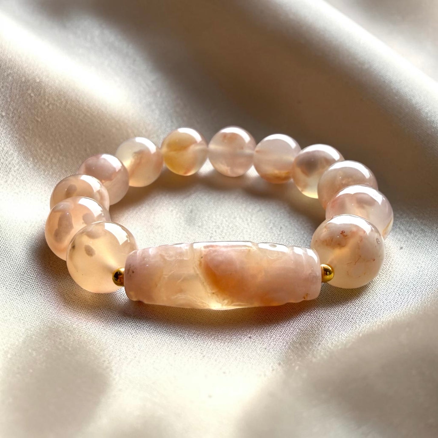 Sakura Agate Dzi Barrel Bracelet