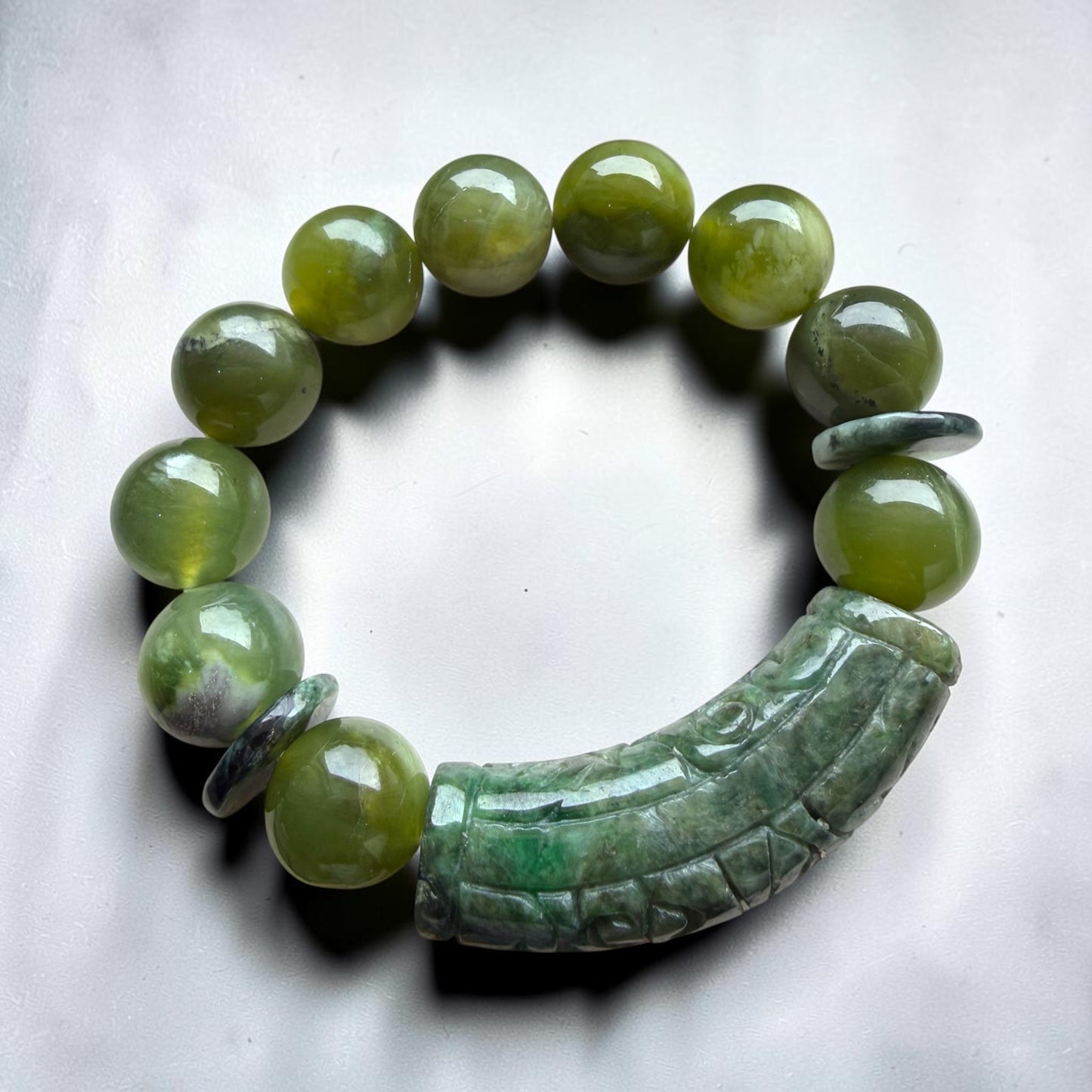 Xiuyan Jade & Green Jadeite Barrel Bracelet