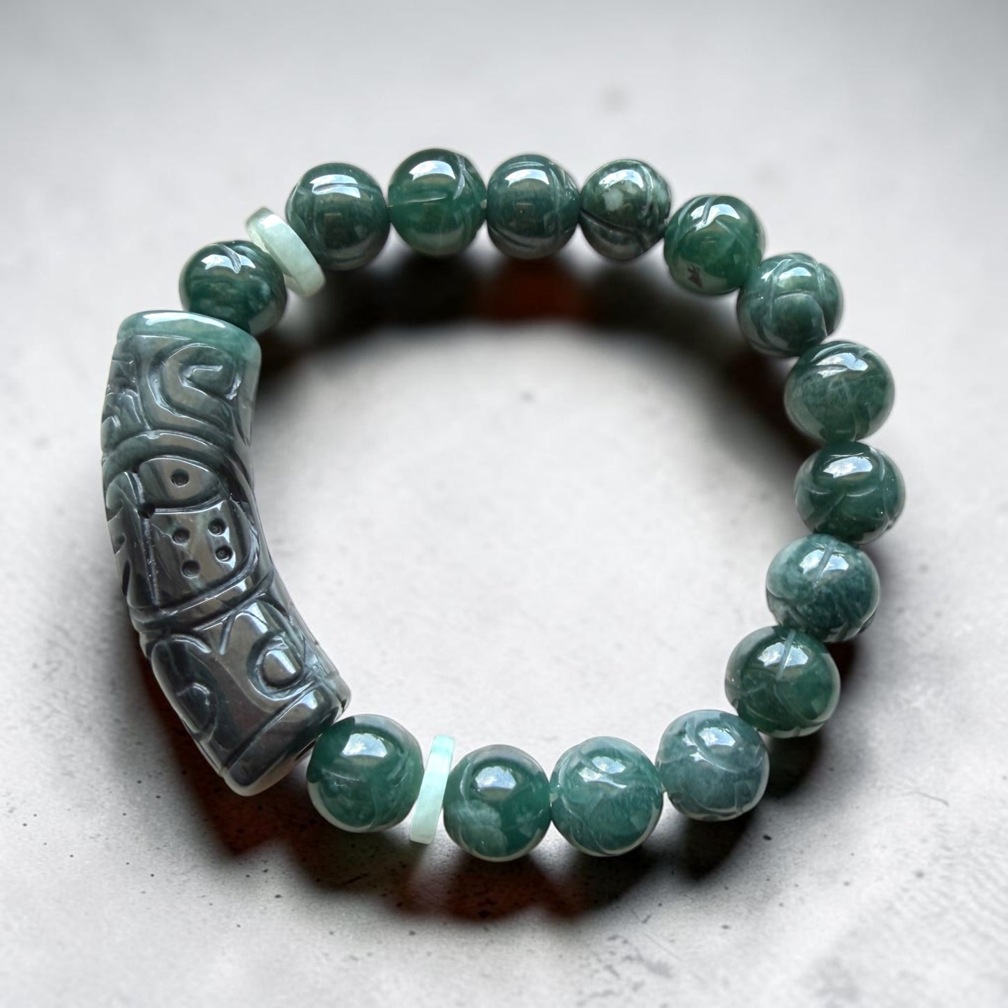 Jadeite (Dark Green) Barrel Lotus Bracelet