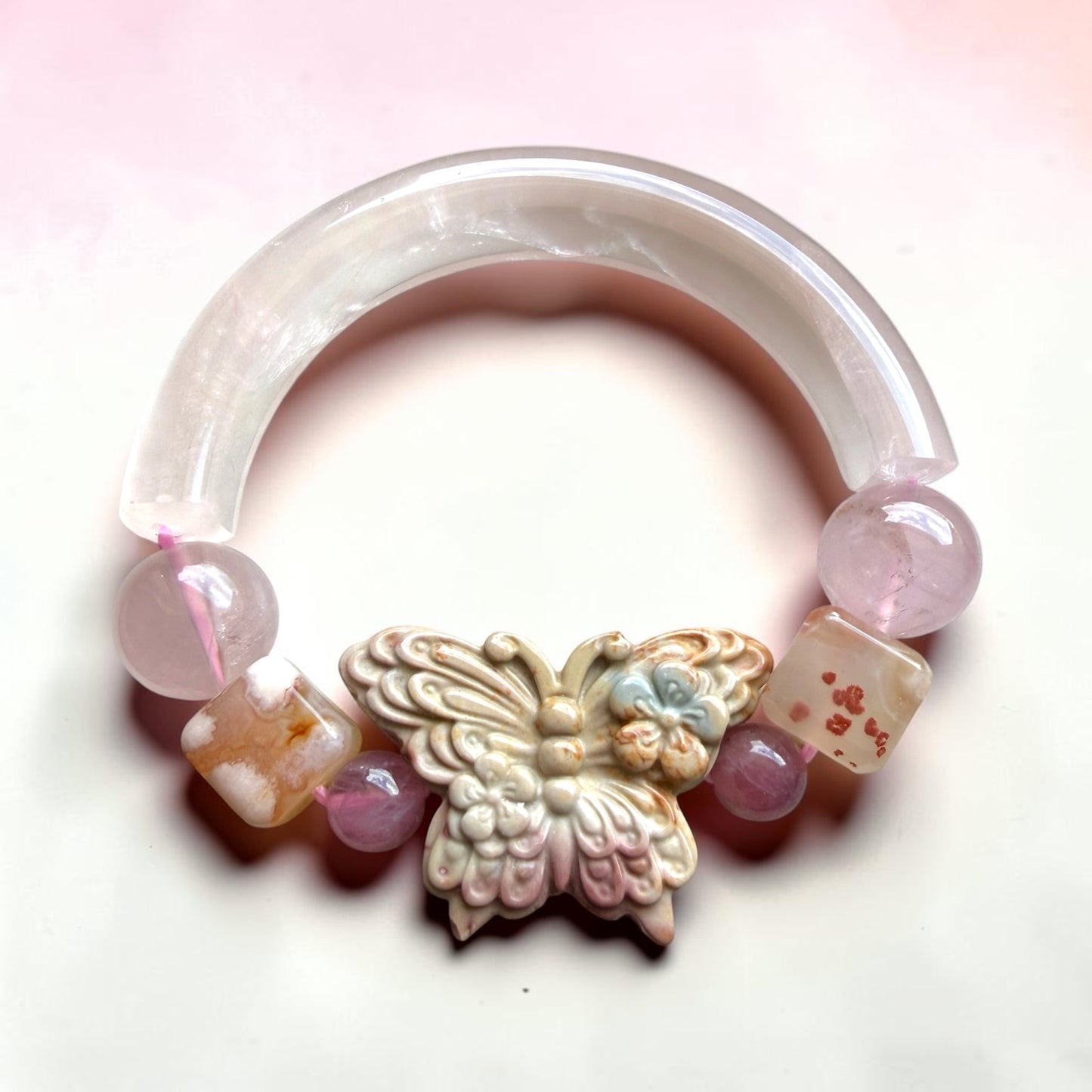 Rose Quartz Butterfly Half-Bangle