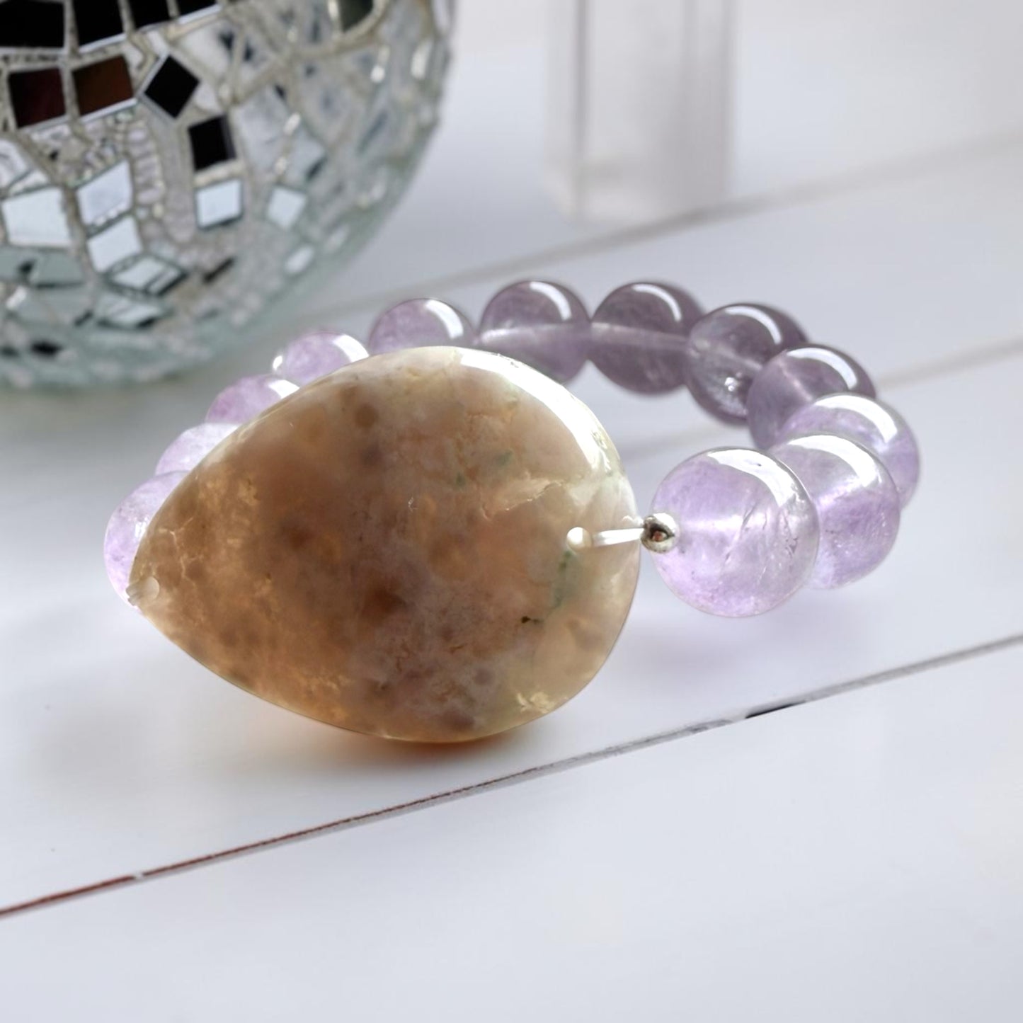 Sakura Agate Teardrop & Lavender Amethyst Bracelet