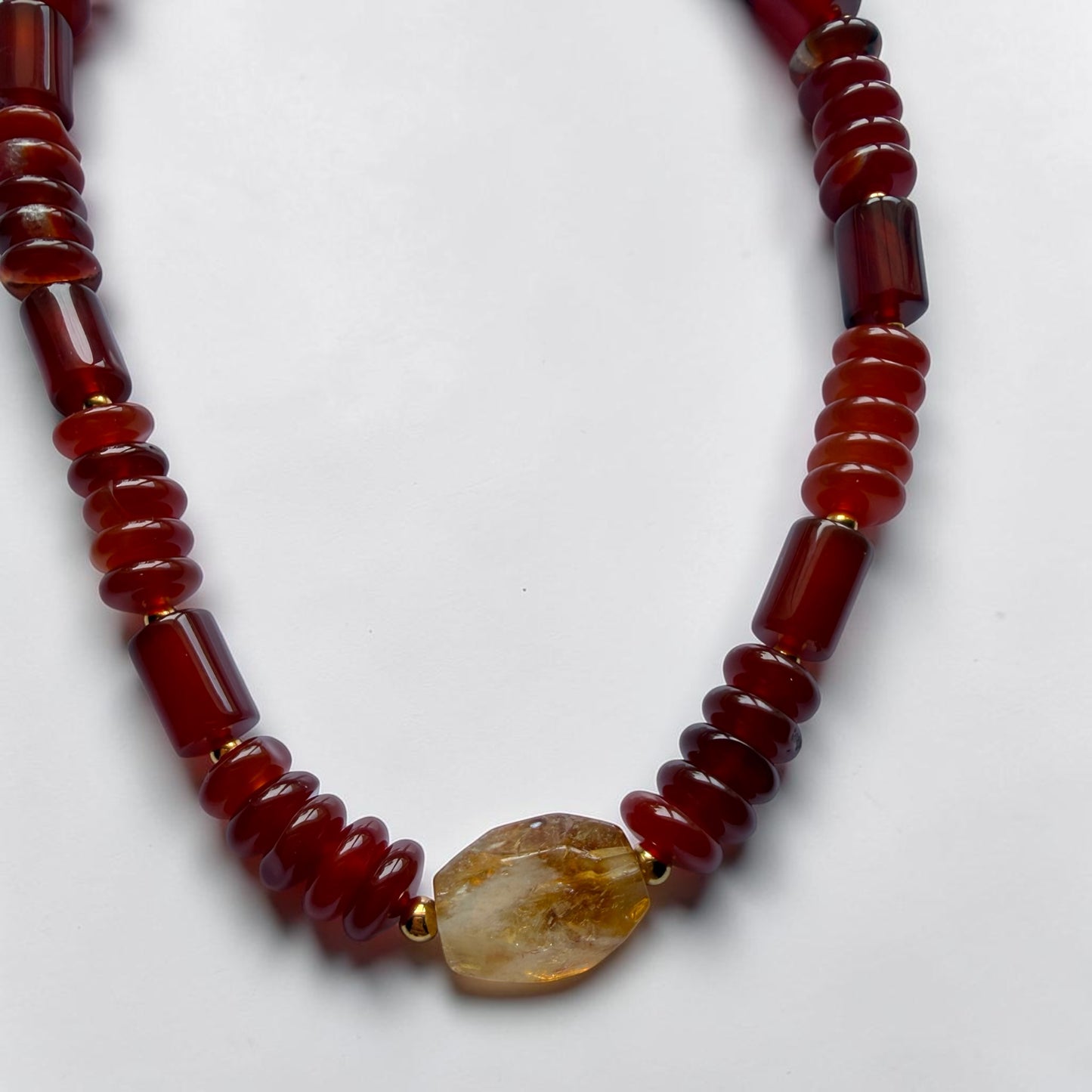 Carnelian Rondelle & Tube with Citrine Freeform Necklace