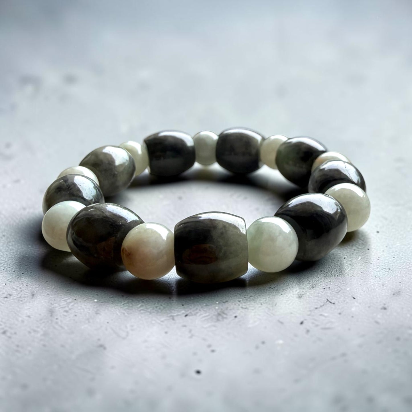 Wuji Jade Barrel & Green Jade Round Bracelet