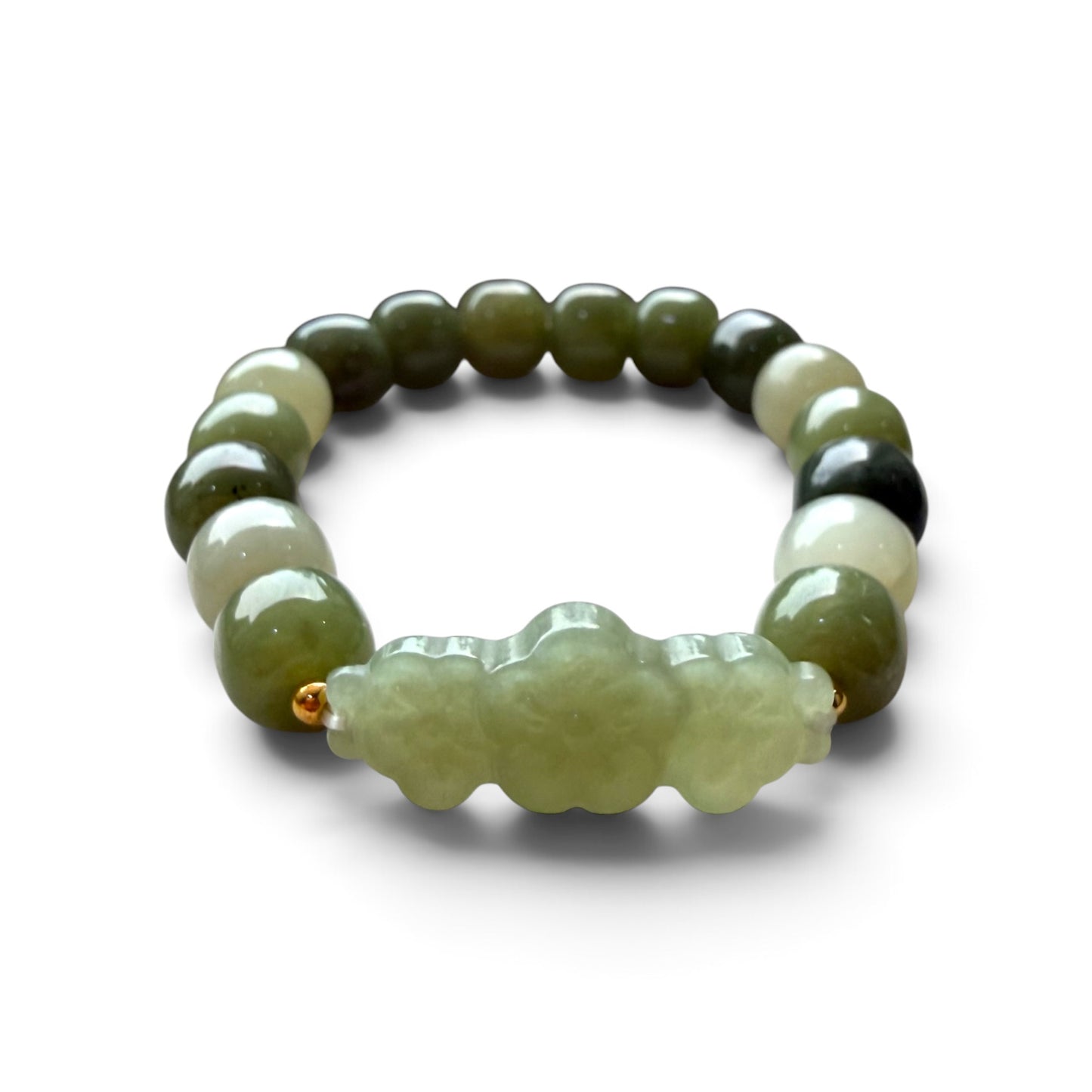 Jade (Hetian) Three-Flower Bracelet