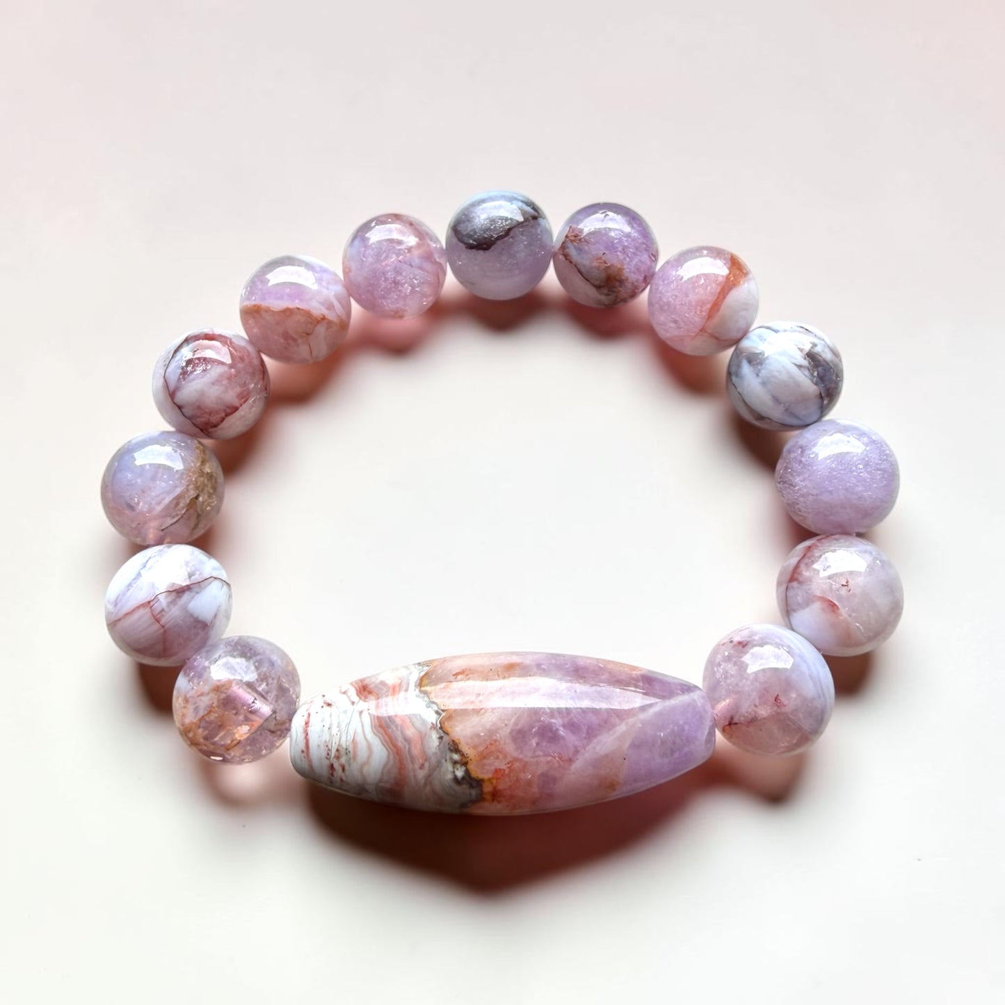 Crazy Lace Agate (Lavender) Barrel Bracelet