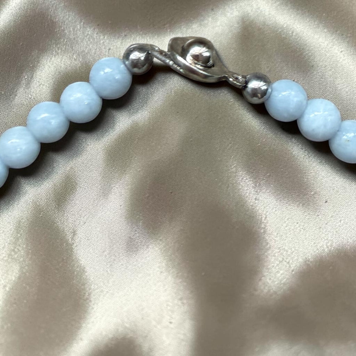 Angelite with Double Lotus & Freshwater Pearl Necklace