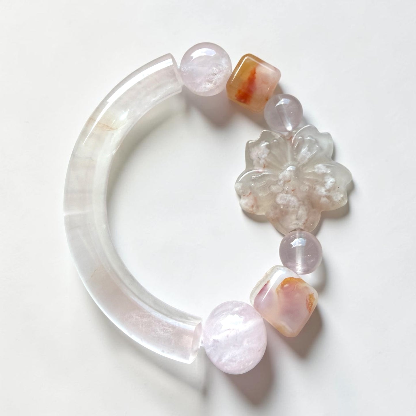Rose Quartz Half Bangle with Sakura Agate