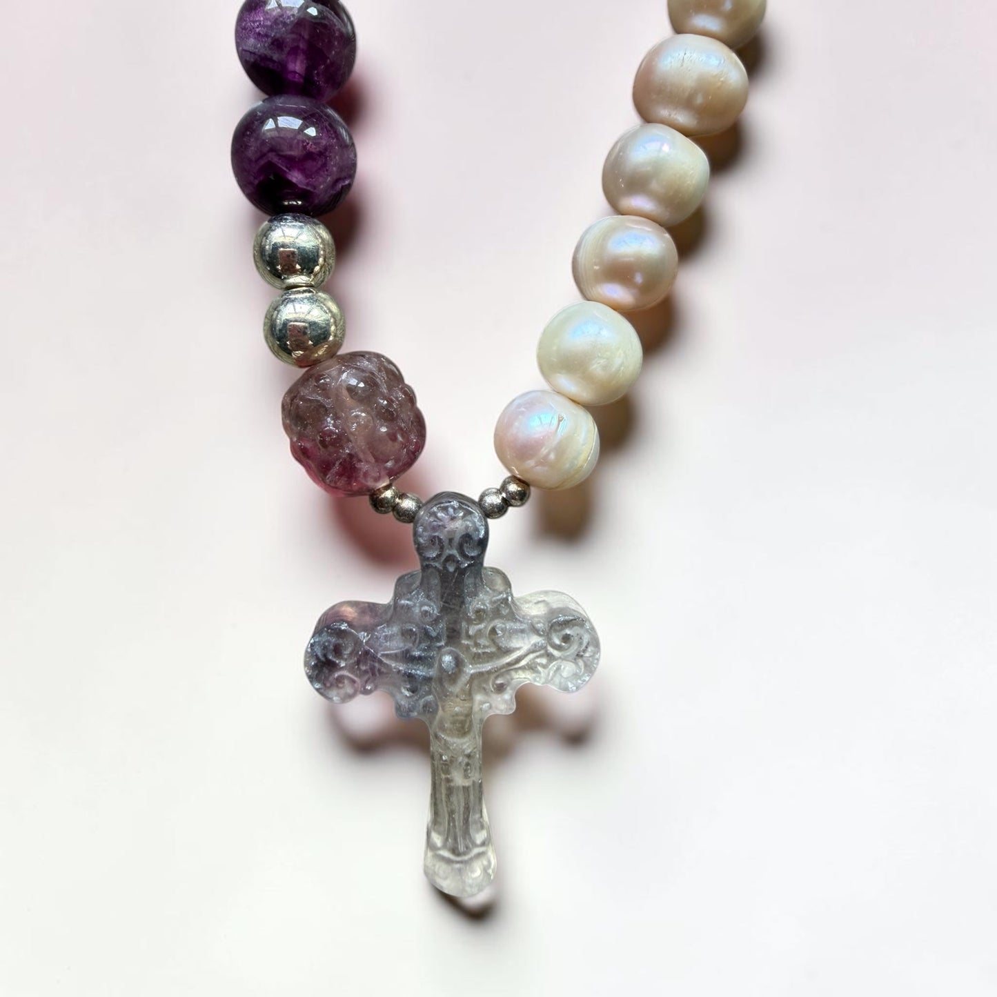 Fluorite & Pearl Divine Rosary Keyring