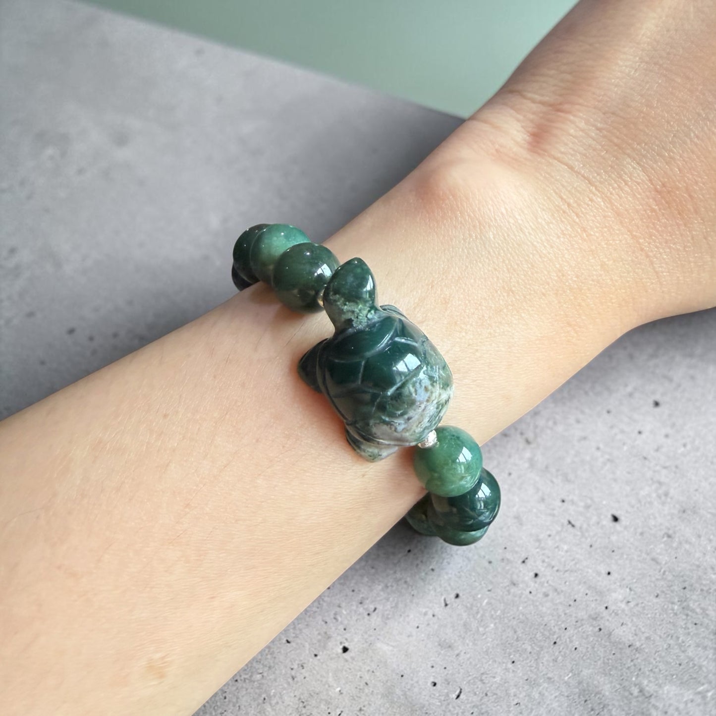Moss Agate Turtle Bracelet