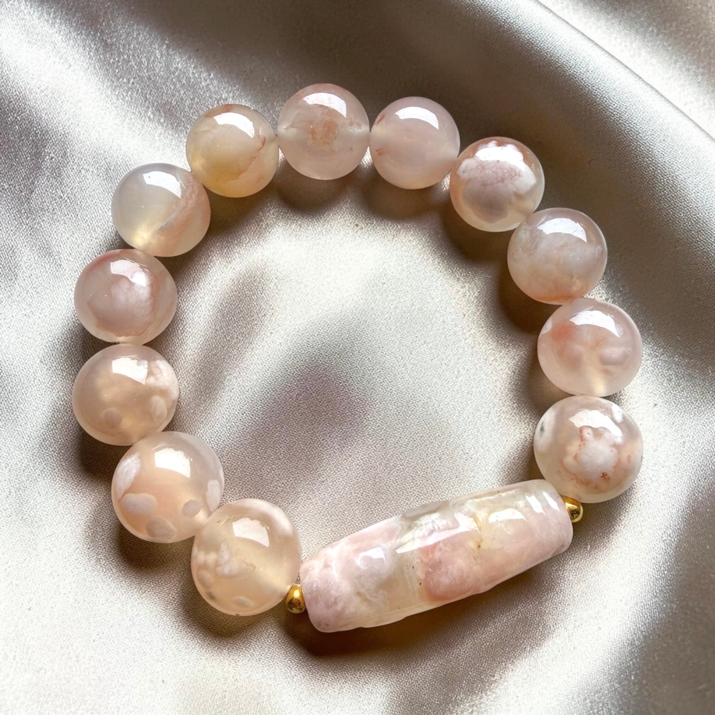 Sakura Agate Dzi Barrel Bracelet