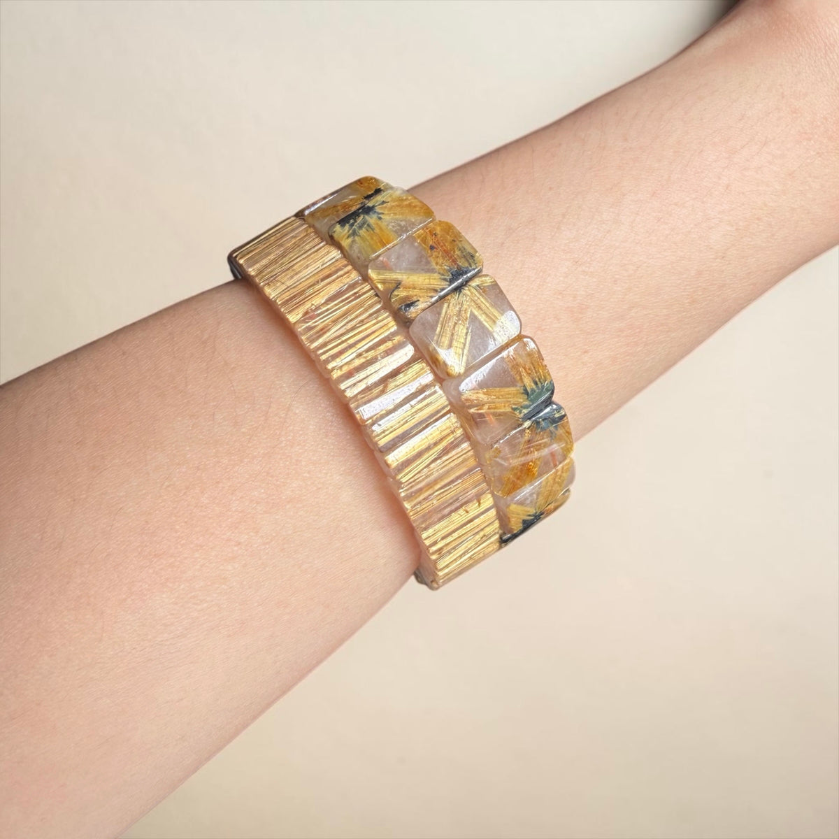 Golden Black Rutilated Quartz Soft Bangle