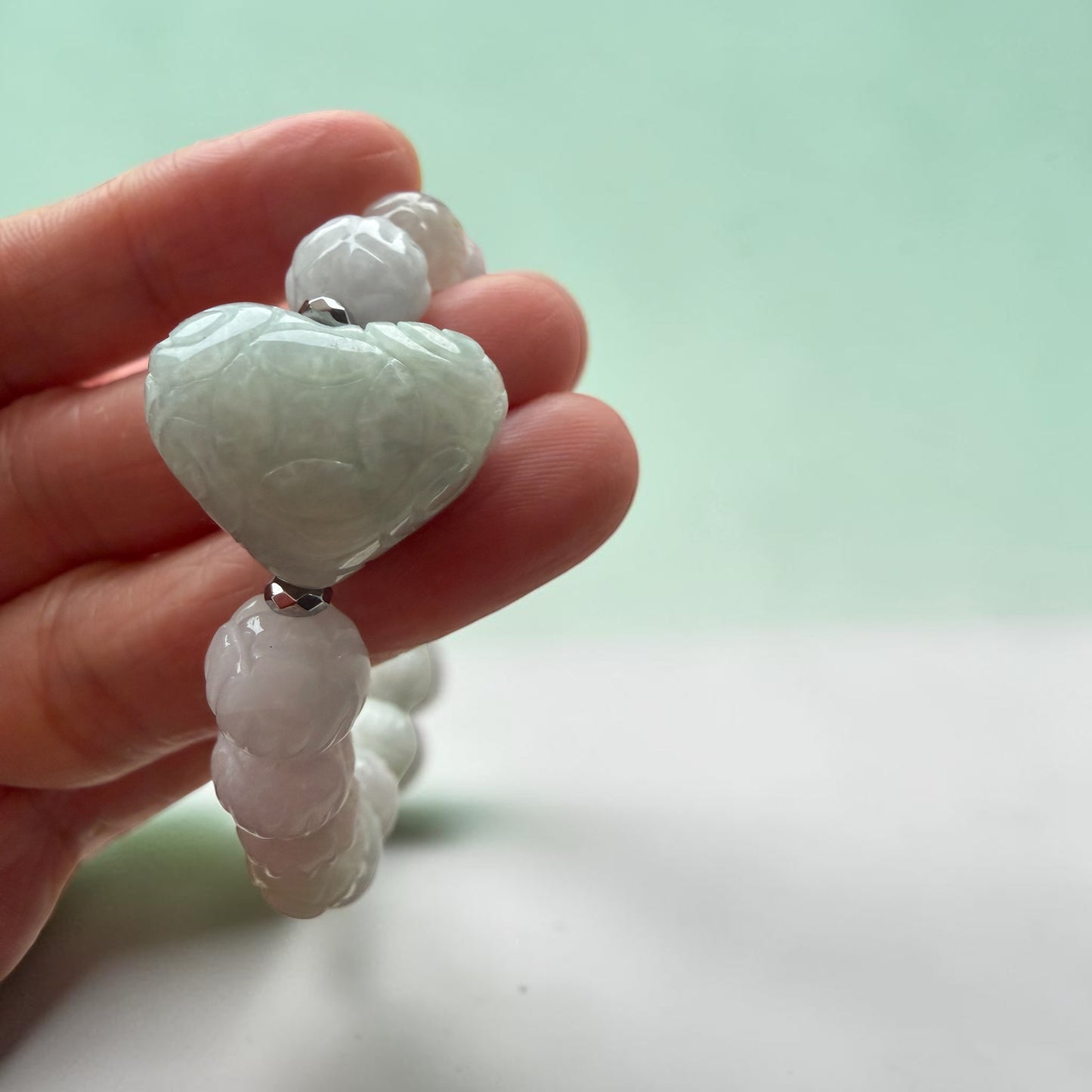 Jadeite (Green) Lotus Heart Bracelet