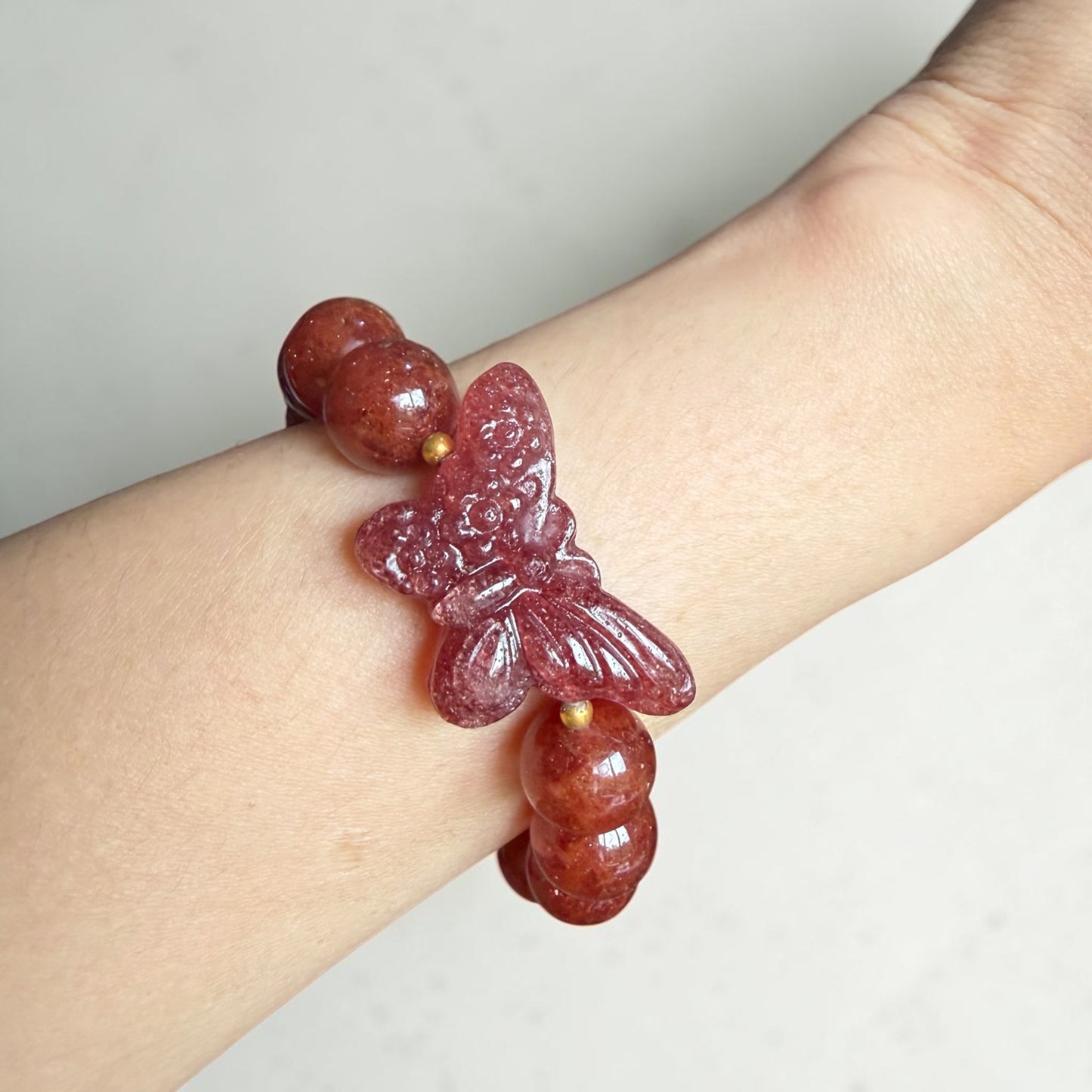 Strawberry Quartz (Red) Butterfly Bracelet