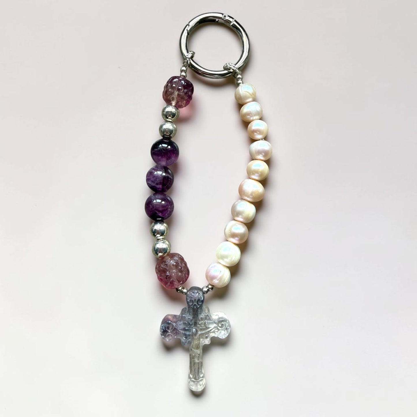 Fluorite & Pearl Divine Rosary Keyring