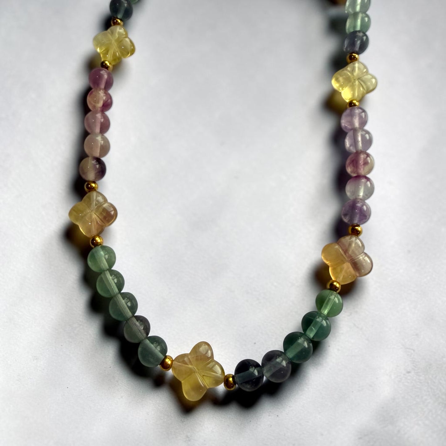 Fluorite Multi-Color with Yellow Fluorite Clover Necklace