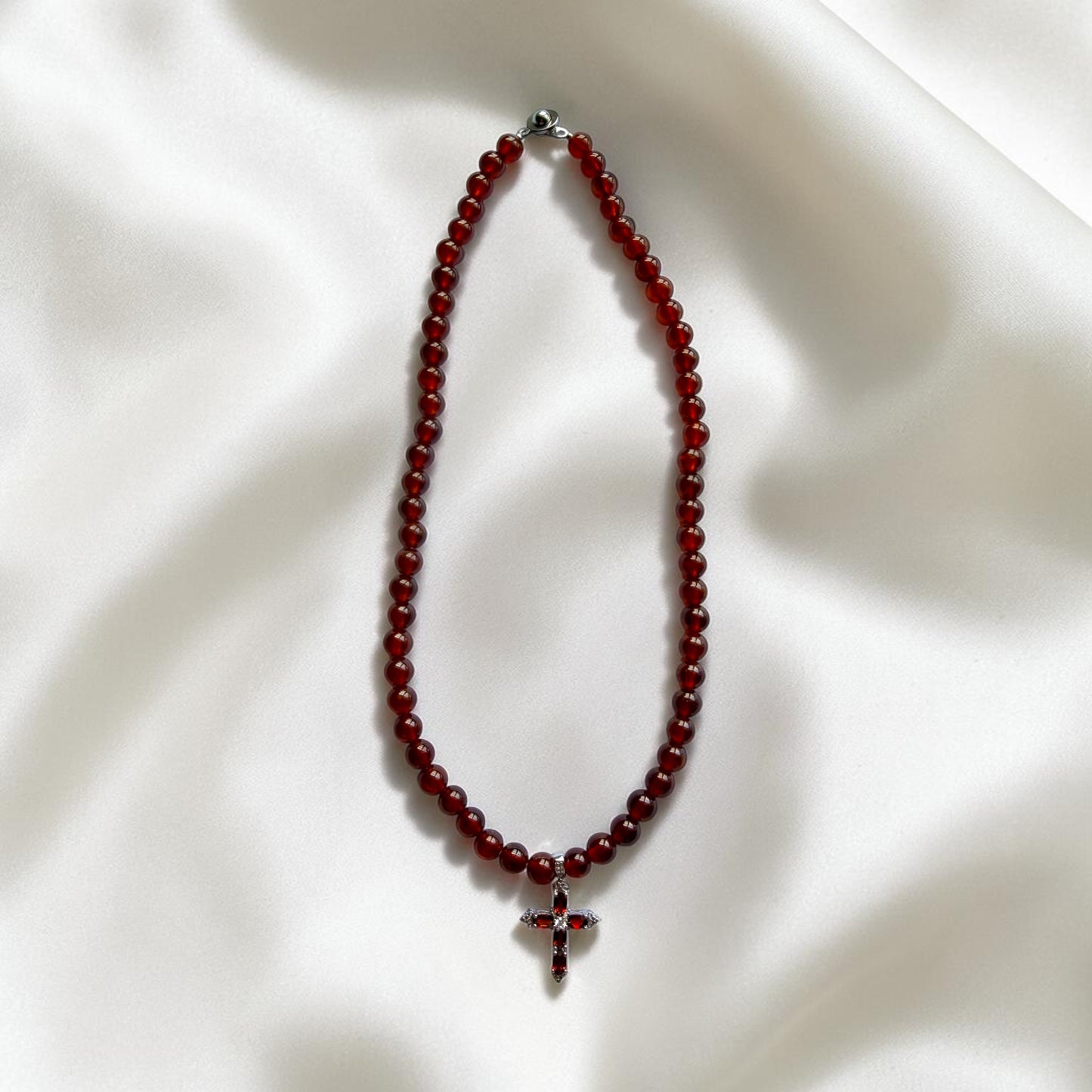 Garnet Cross Necklace