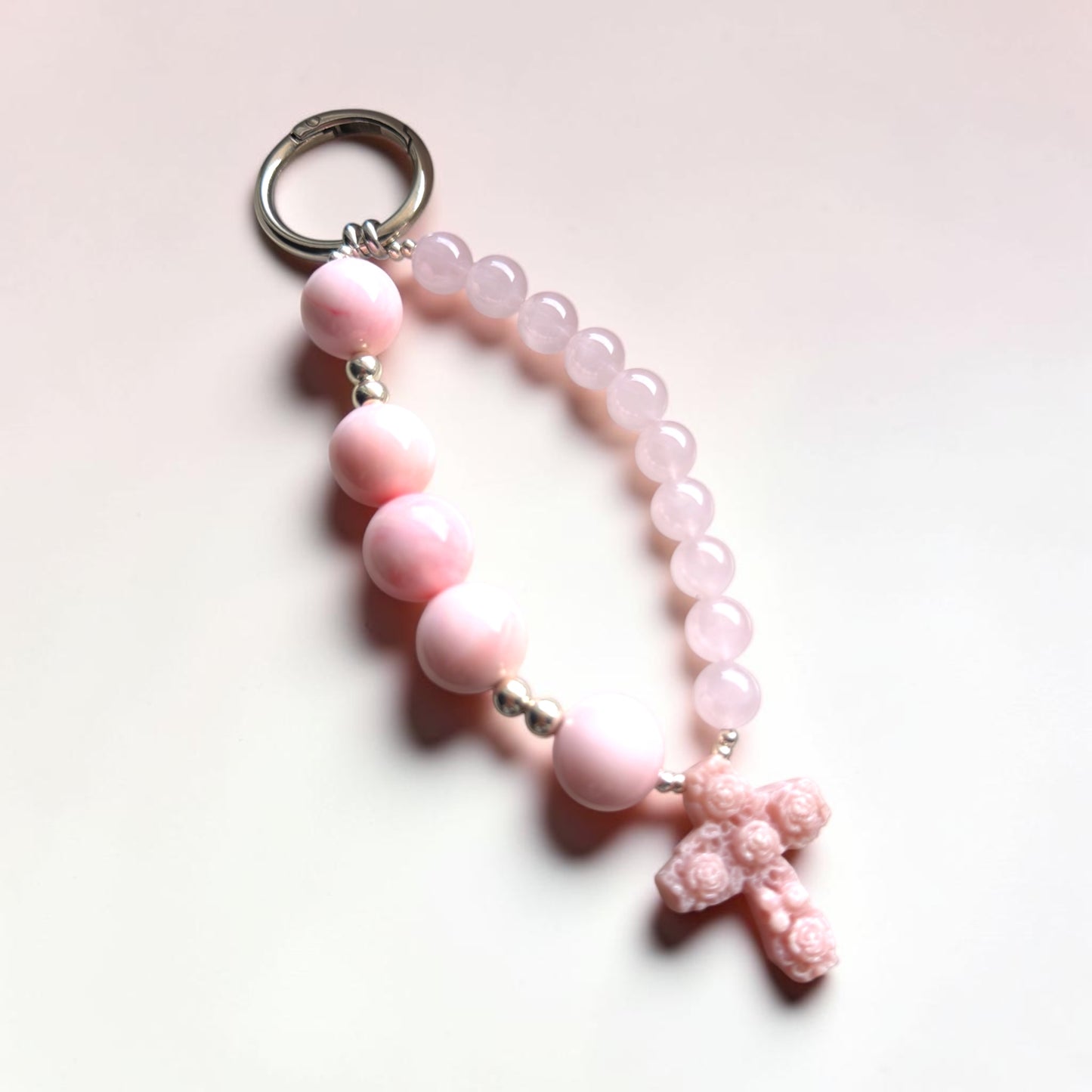Pink Opal Cross Divine Rosary Keyring