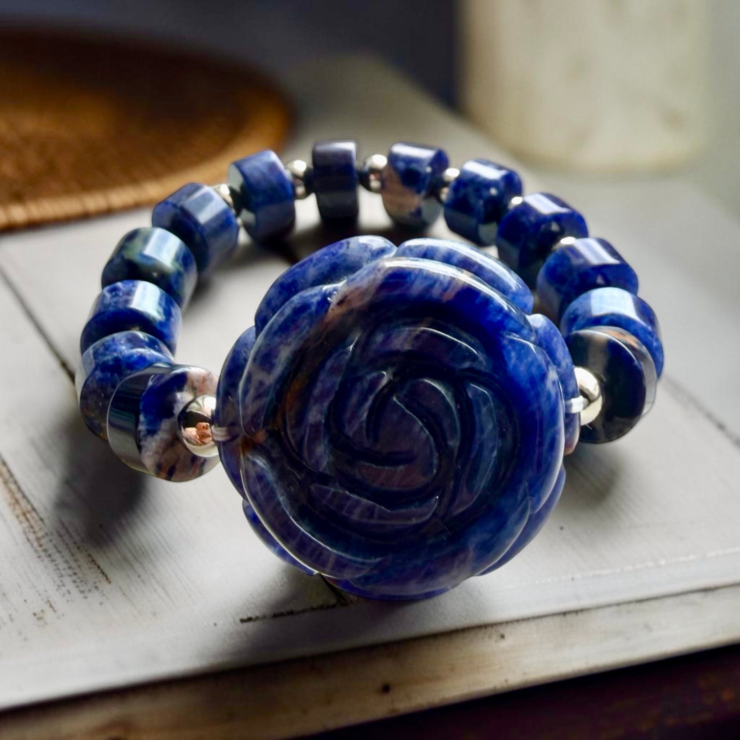 Sodalite Rose Carving Bracelet