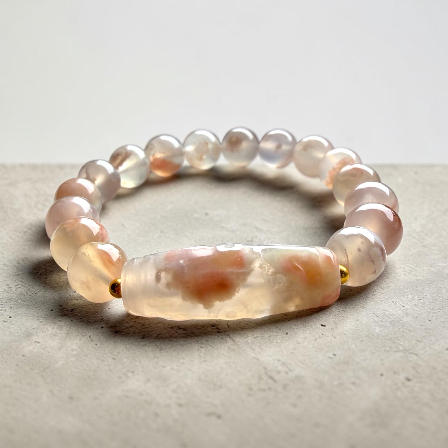 Sakura Agate Dzi Barrel Bracelet