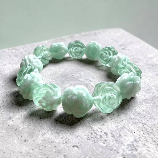 Green Chalcedony Rose Carved Bracelet
