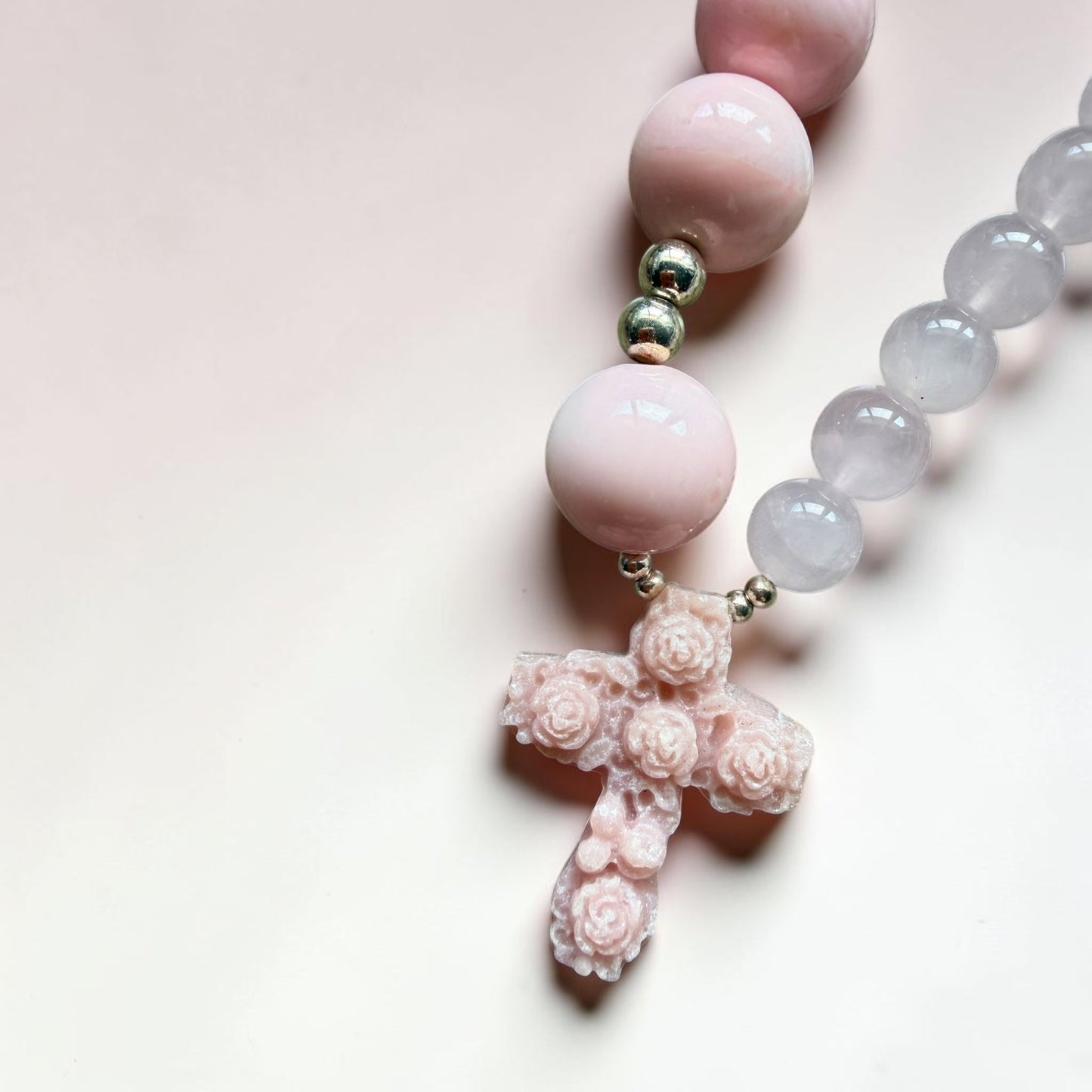 Pink Opal Cross Divine Rosary Keyring