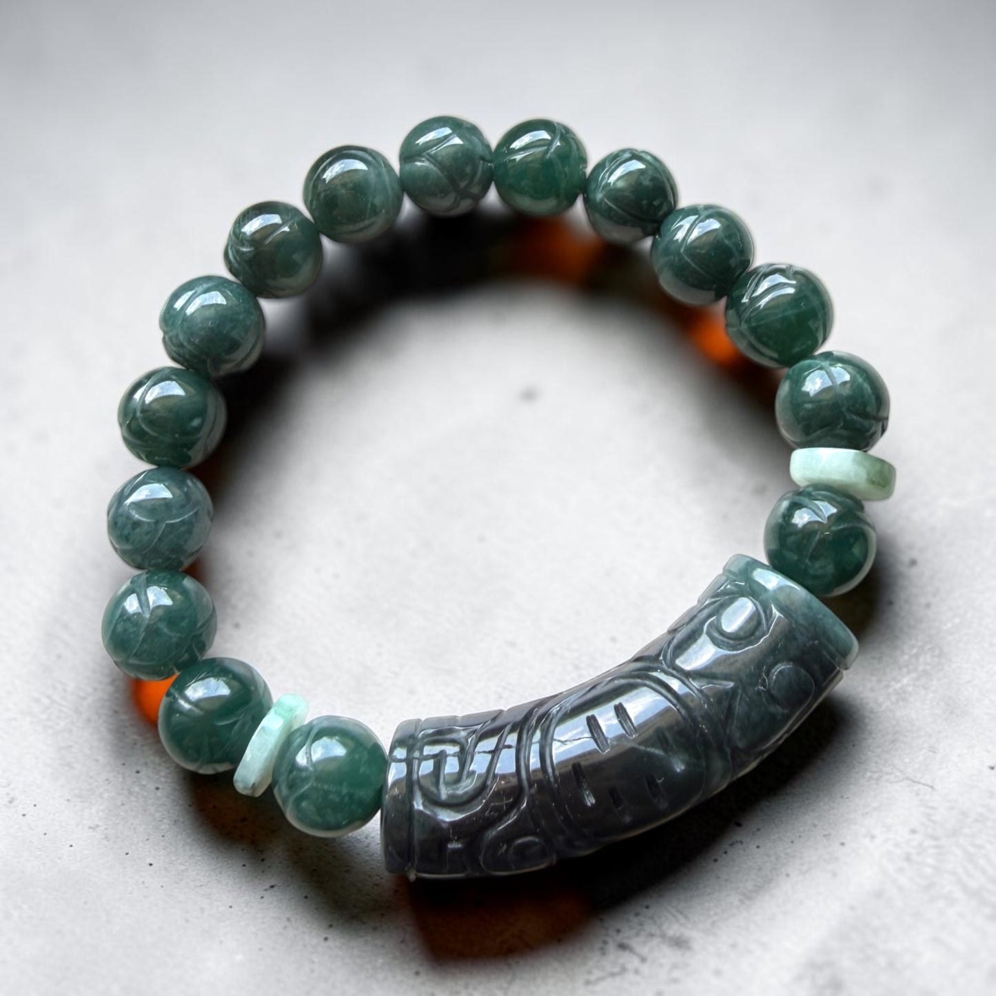 Dark Green Jade Prosperity Barrel Bracelet