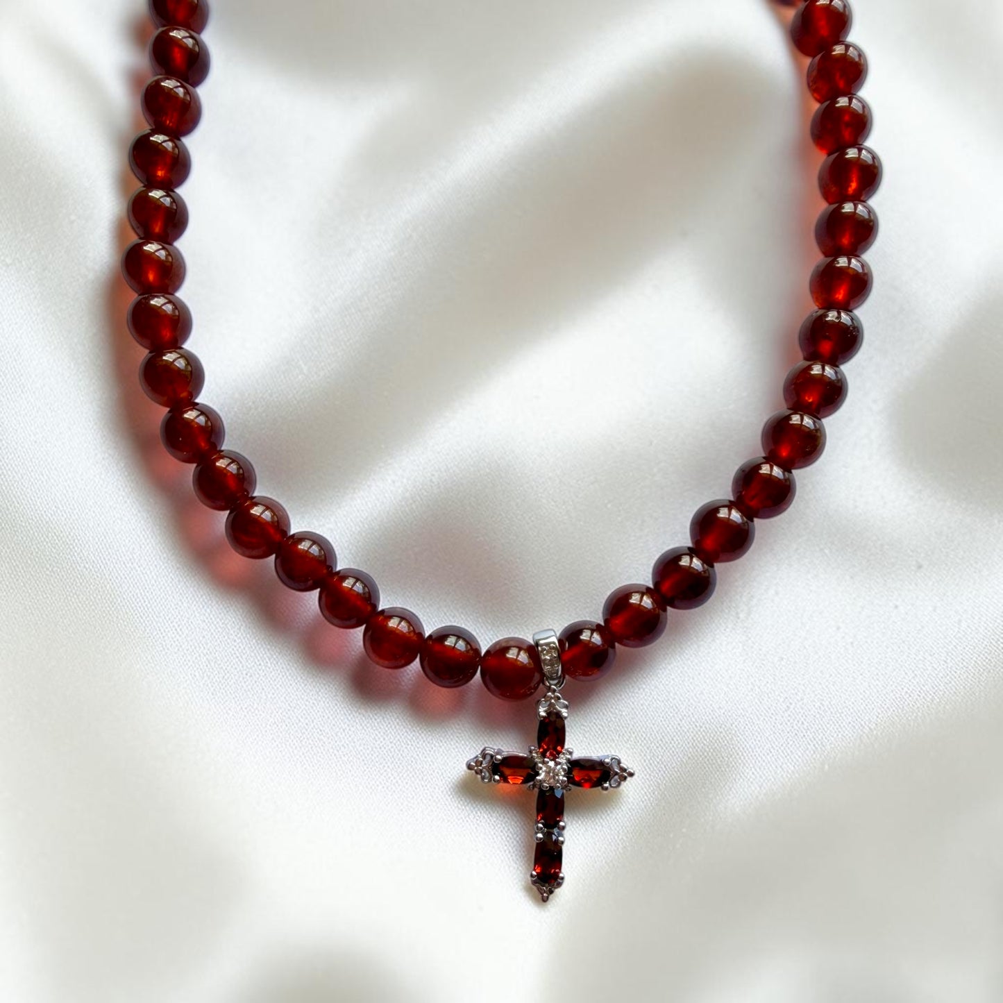 Garnet Cross Necklace