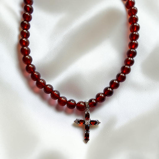 Garnet Cross Necklace