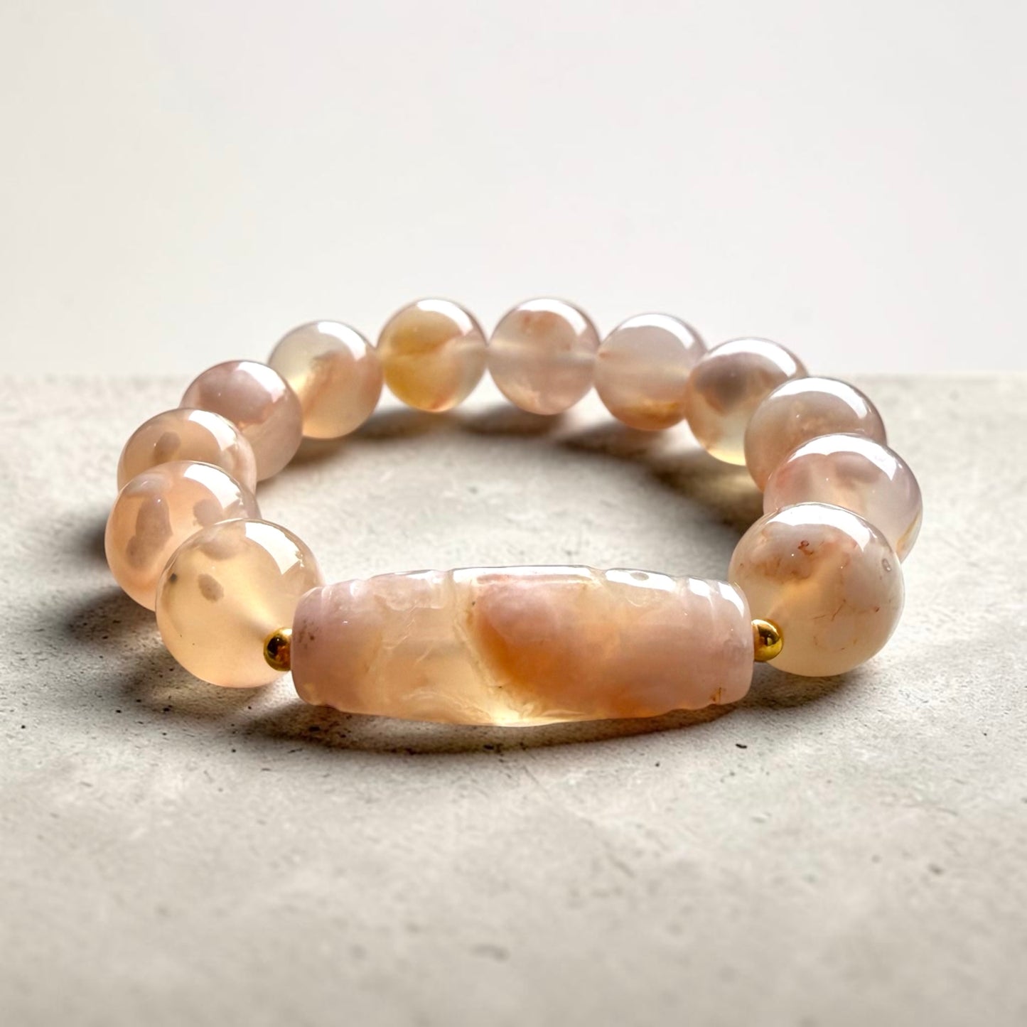 Sakura Agate Dzi Barrel Bracelet