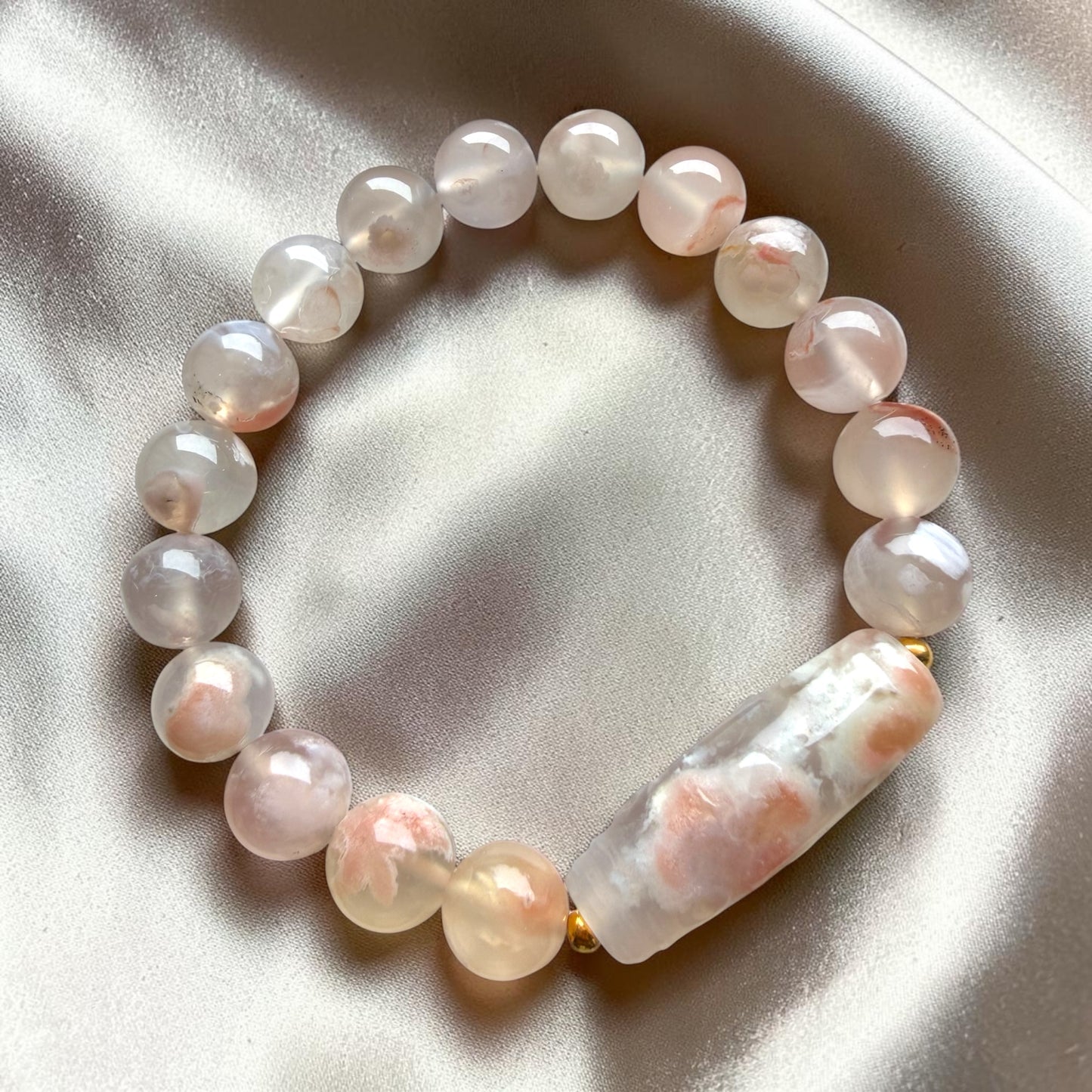 Sakura Agate Dzi Barrel Bracelet