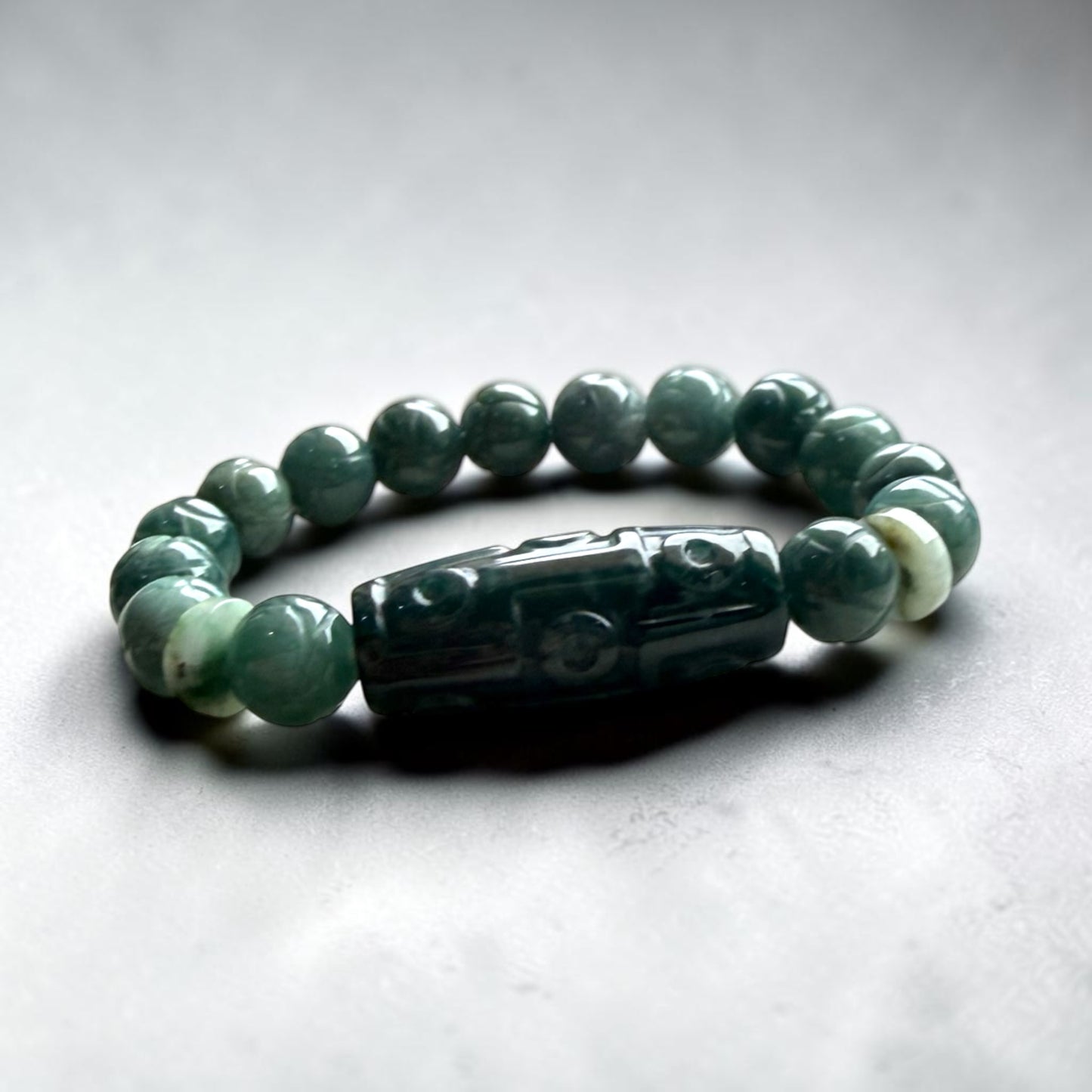 Jadeite Dzi Lotus Beads Bracelet