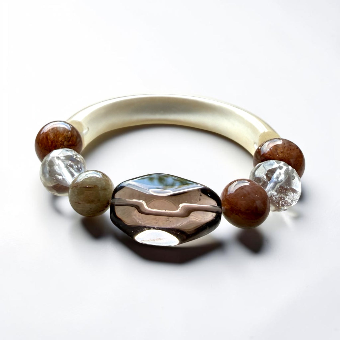 Selenite Cat’s Eye Half-Bangle Bracelet
