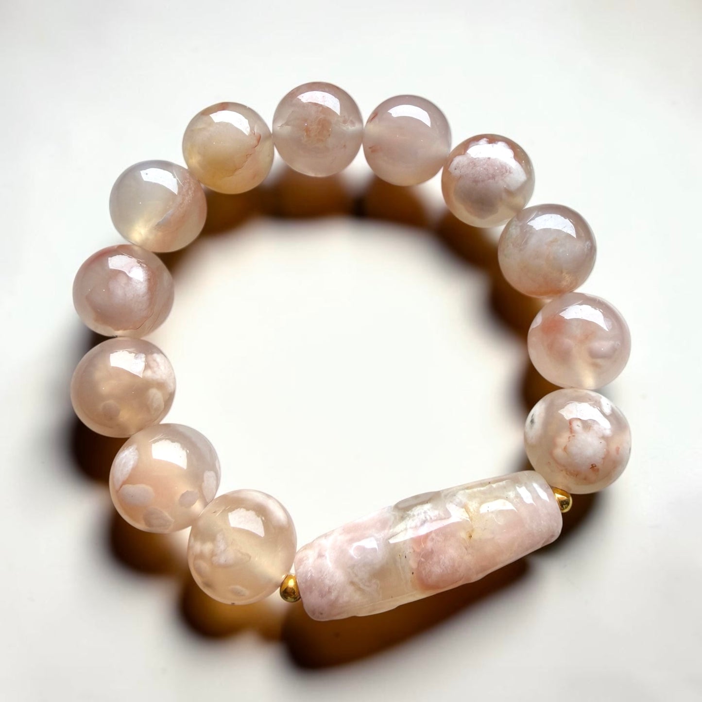 Sakura Agate Dzi Barrel Bracelet