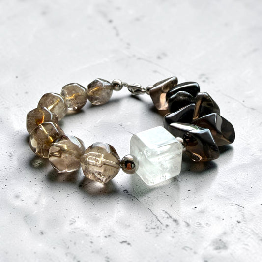 Smoky Quartz Faceted & Freeform with Clear Quartz Cube