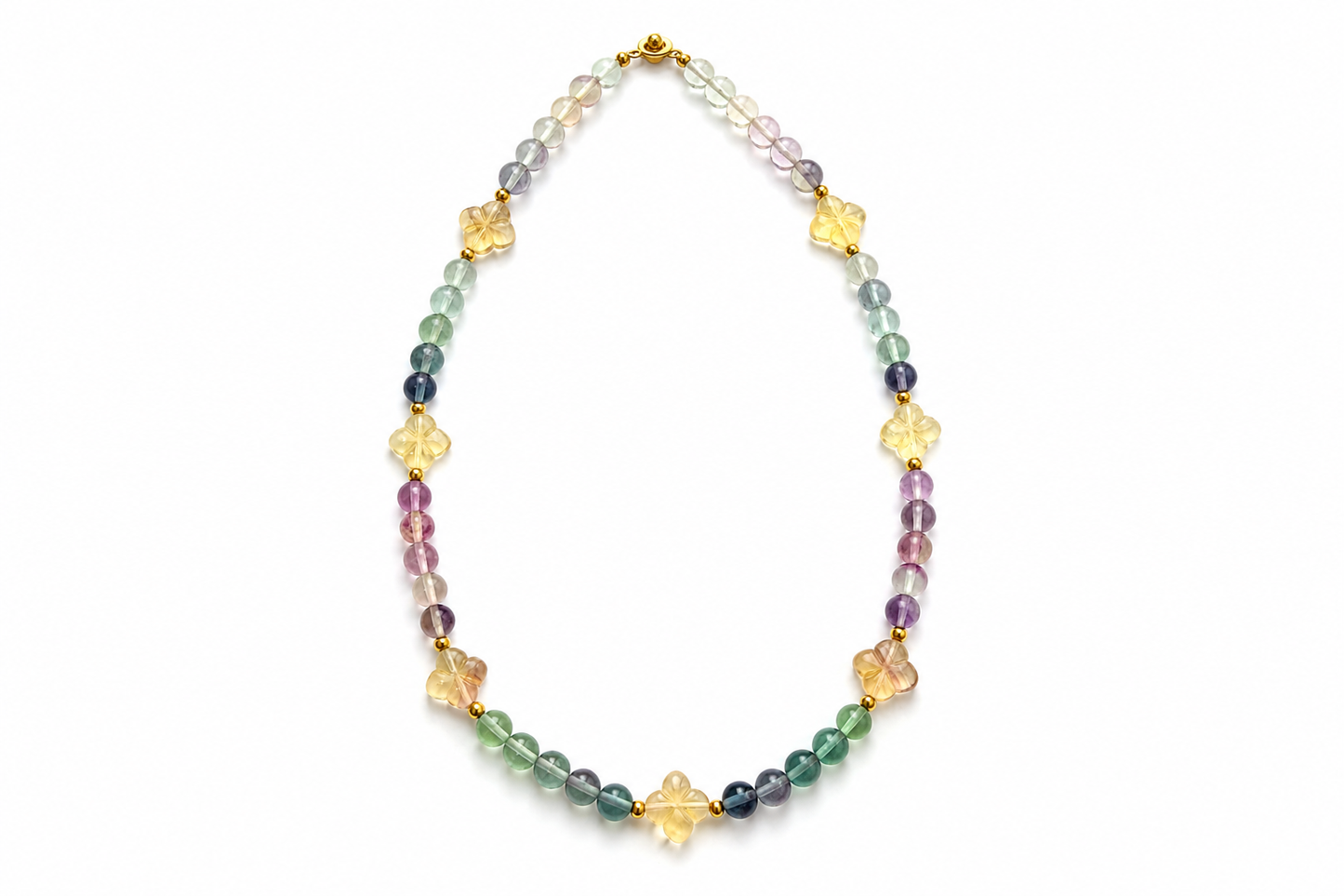 Fluorite Multi-Color with Yellow Fluorite Clover Necklace
