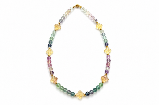 Fluorite Multi-Color with Yellow Fluorite Clover Necklace