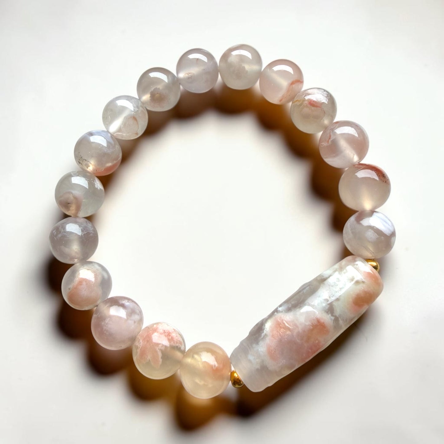 Sakura Agate Dzi Barrel Bracelet