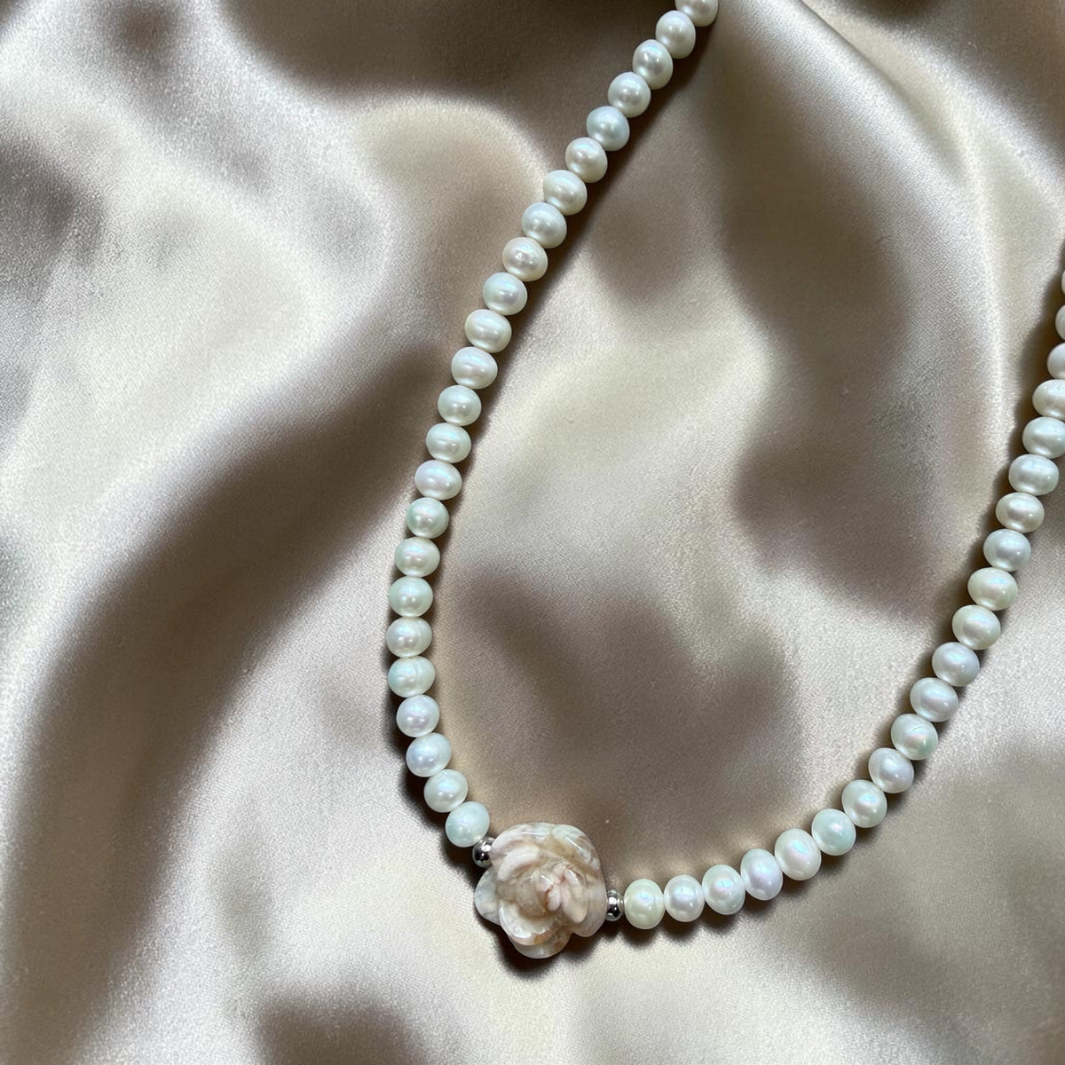 Pearl & Sakura Agate Flower Necklace