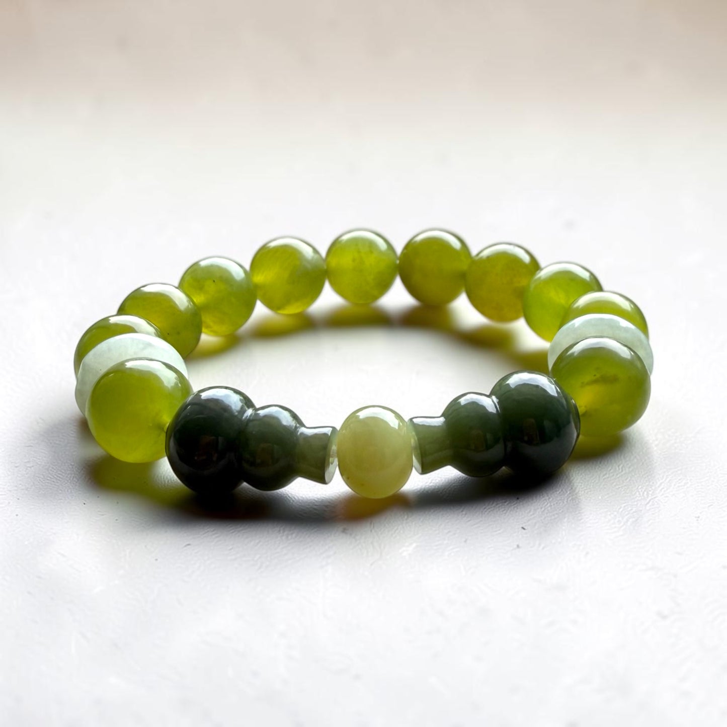 Xiu Yu Jade Hulu Bracelet with Jadeite Donut Spacers