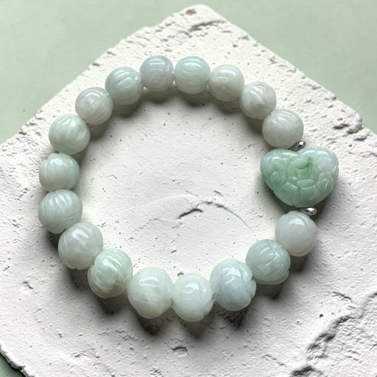 Jadeite (Green) Lotus Heart Bracelet