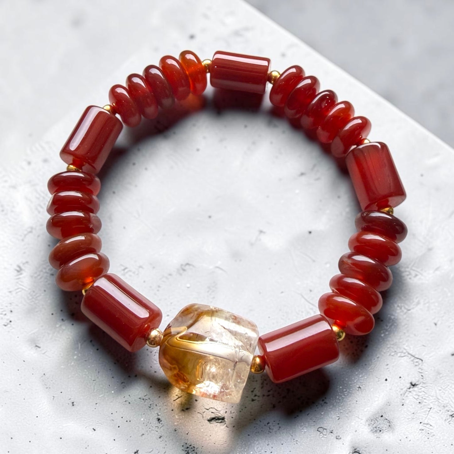 Carnelian Rondelle & Tube with Citrine Freeform Bracelet