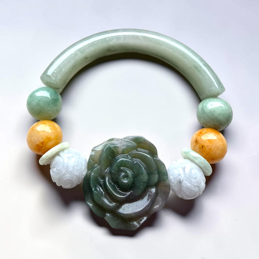 Jade Rose Half-Bangle (Multi-color) Bracelet